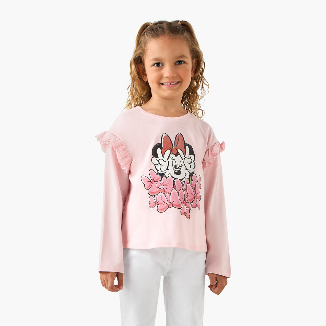 Disney Crew Neck Long Sleeves T-shirt with Minnie Mouse Print - Pink / 1-2 yrs