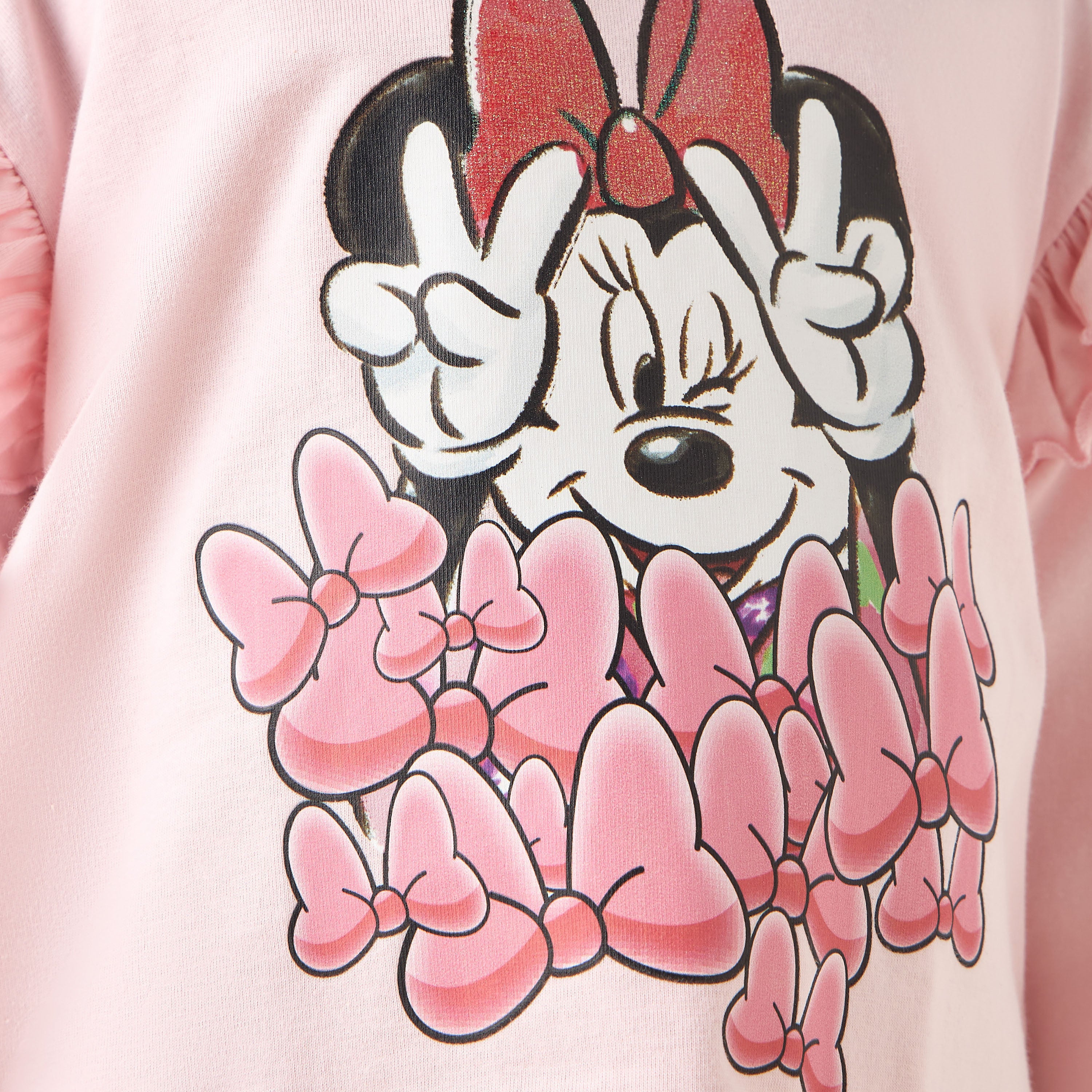 Disney Crew Neck Long Sleeves T-shirt with Minnie Mouse Print