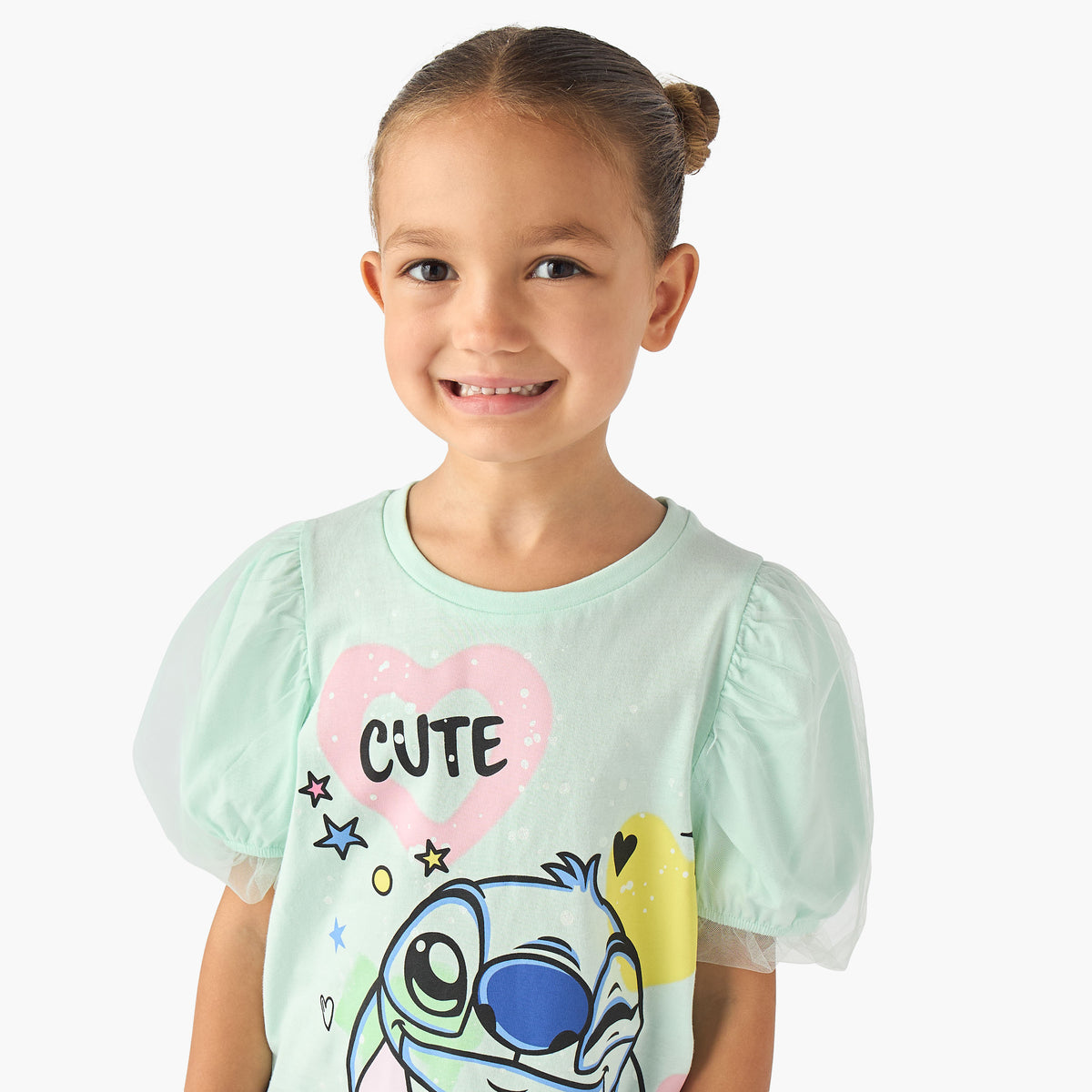 Disney Round Neck Short Sleeve T-shirt with Stitch Print