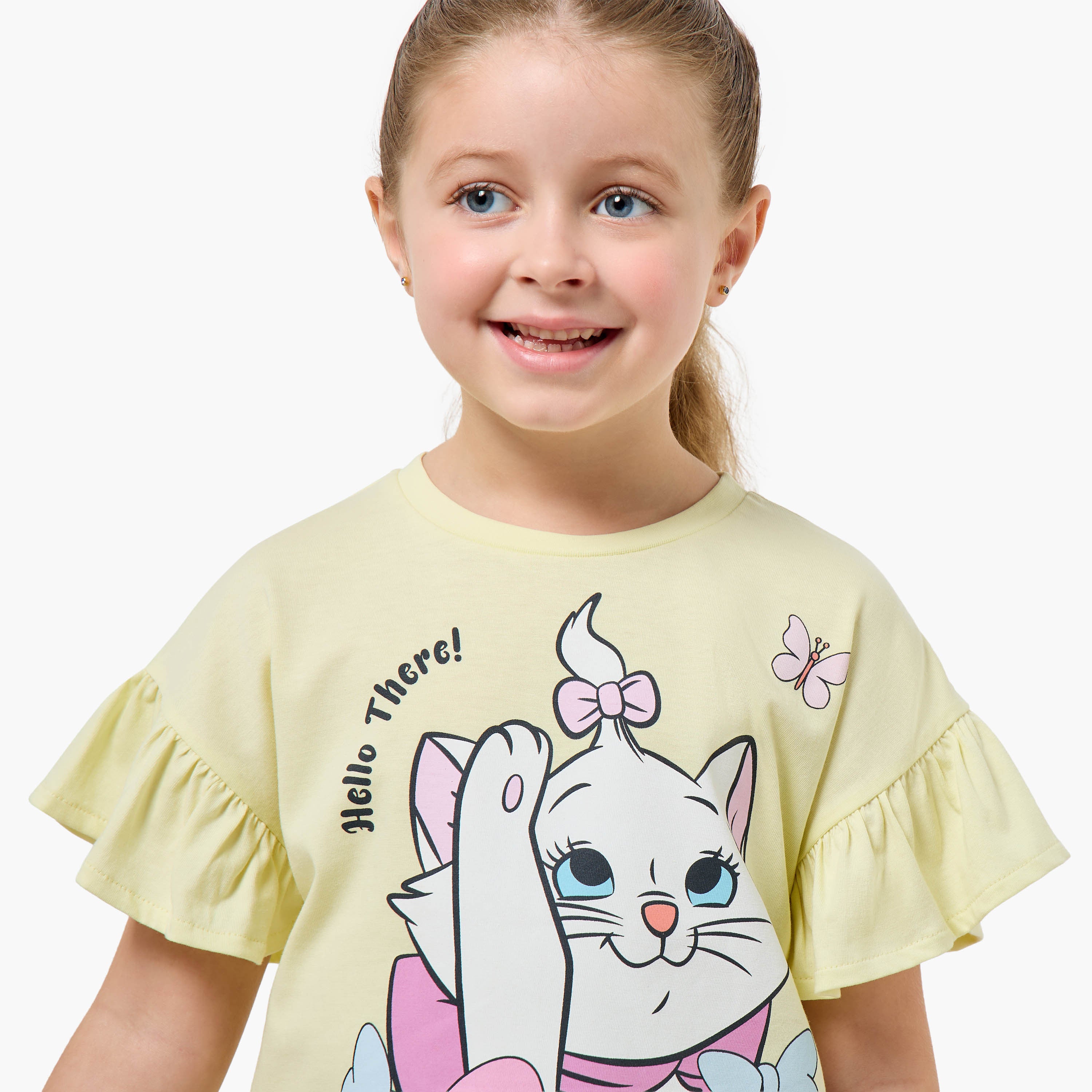 Disney Crew Neck Short Sleeve T-shirt with Marie Print
