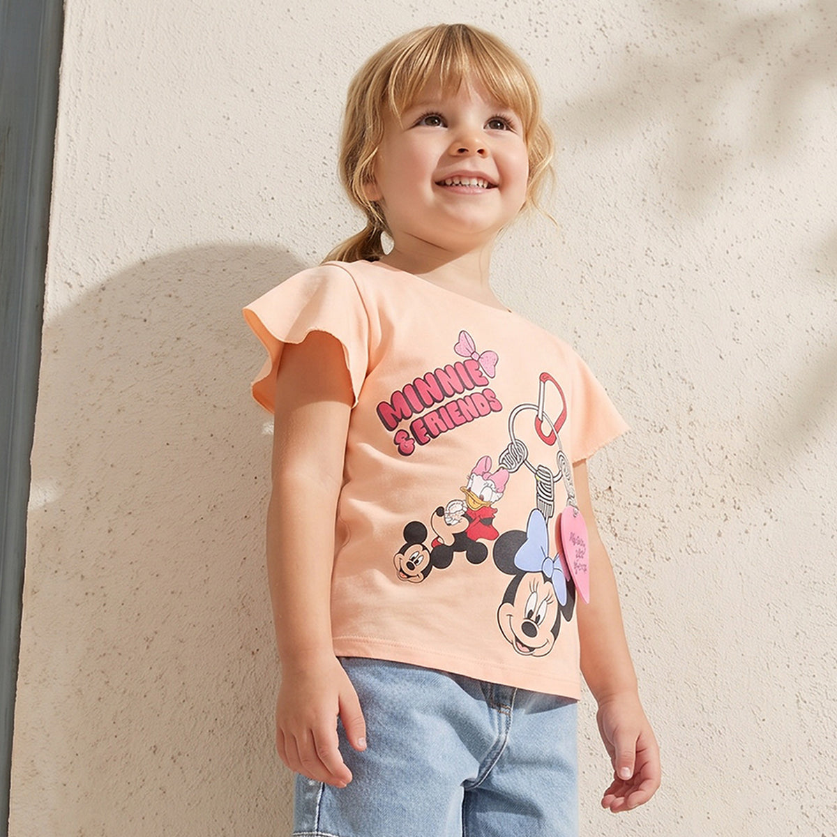 Disney Round Neck Short Sleeves T-shirt with Minnie Mouse and Friends Print