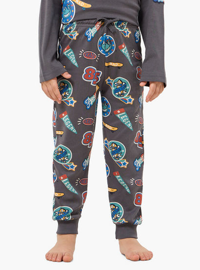 Juniors Cotton Crew Neck Long Sleeves Pyjama Set with Bear Print-boys-clothing-nightwear-image-3