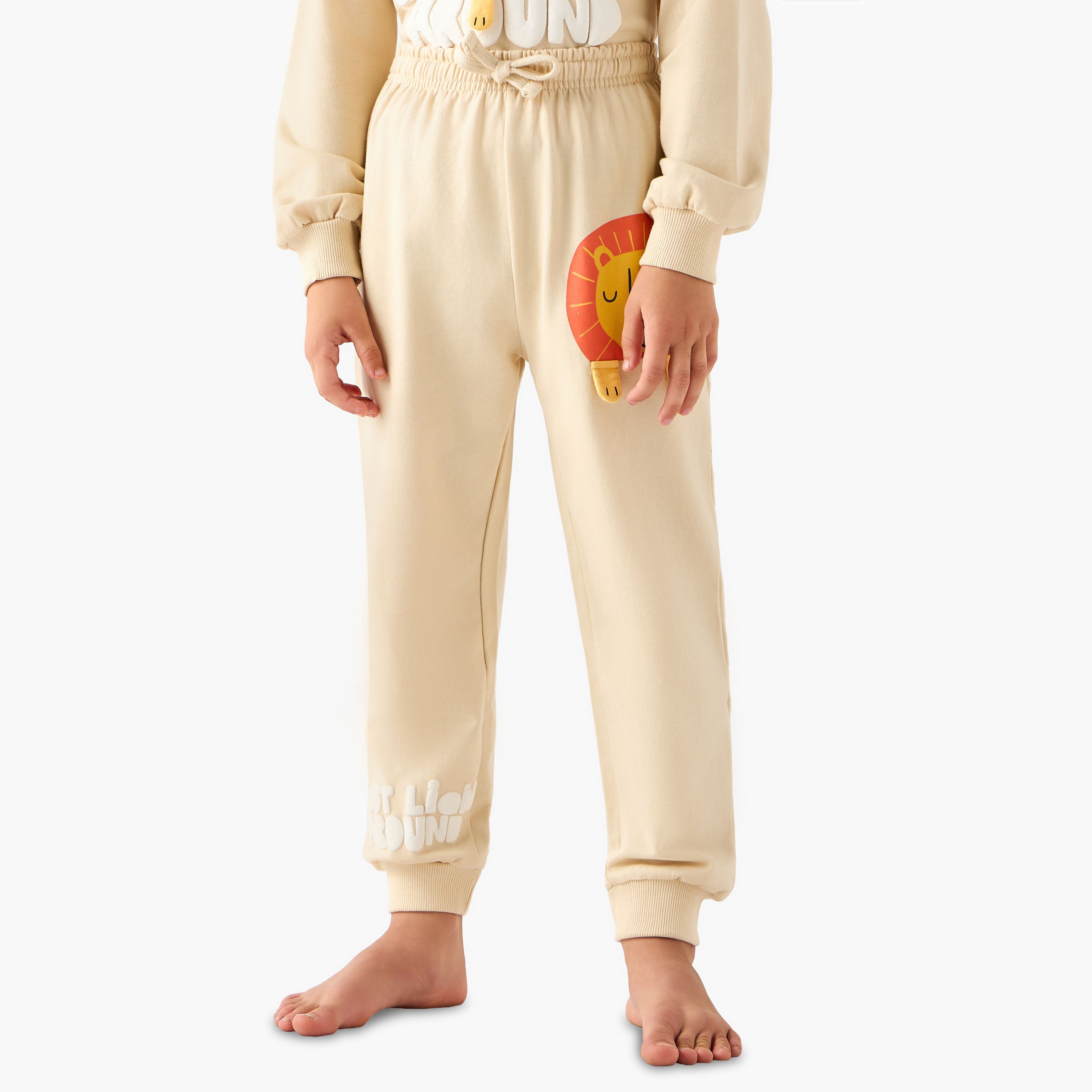 Juniors Crew Neck Long Sleeves Pyjama Set with Lion Applique