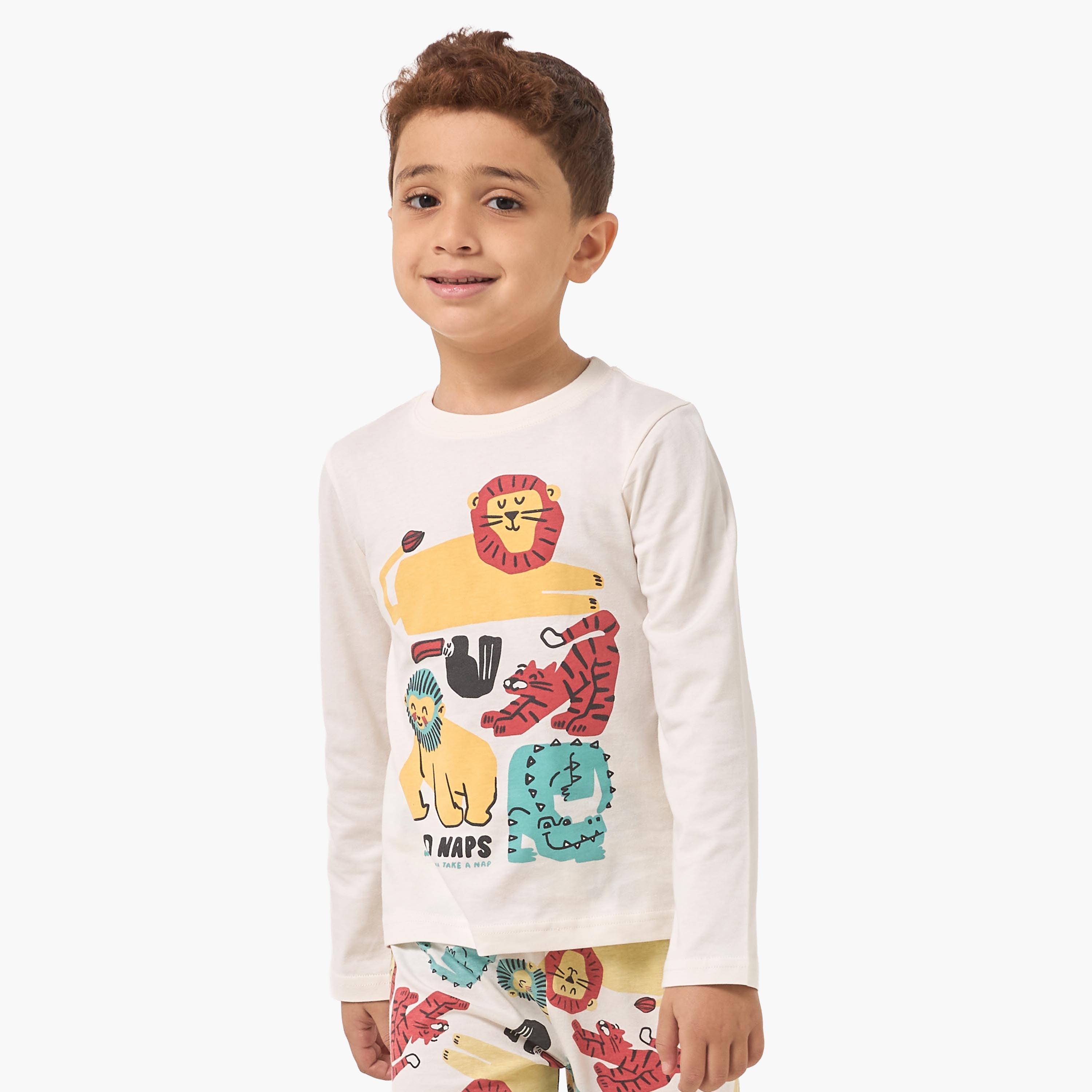 Pack of 2 Juniors Cotton Crew Neck Long Sleeves Pyjama Set with Assorted Print