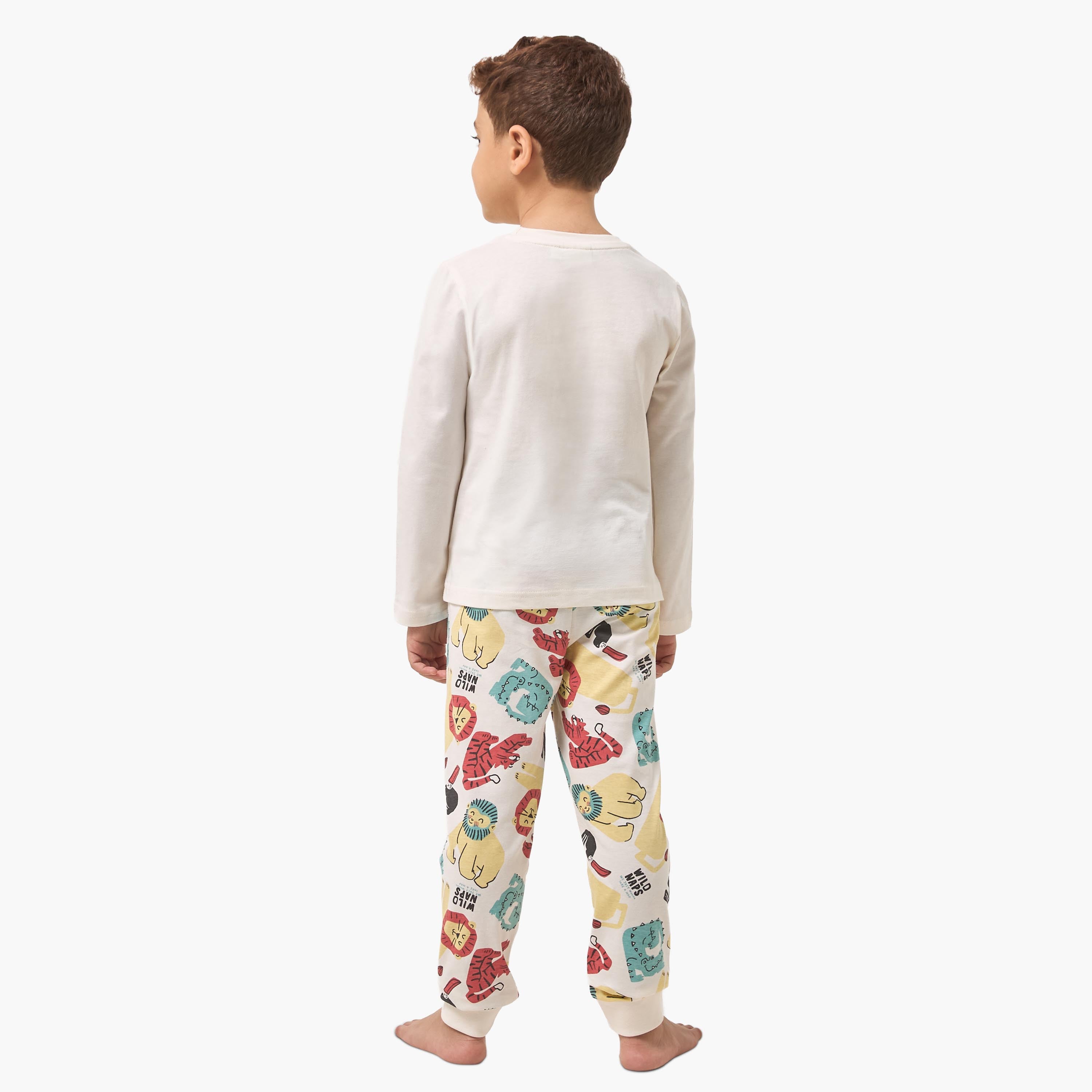 Pack of 2 Juniors Cotton Crew Neck Long Sleeves Pyjama Set with Assorted Print