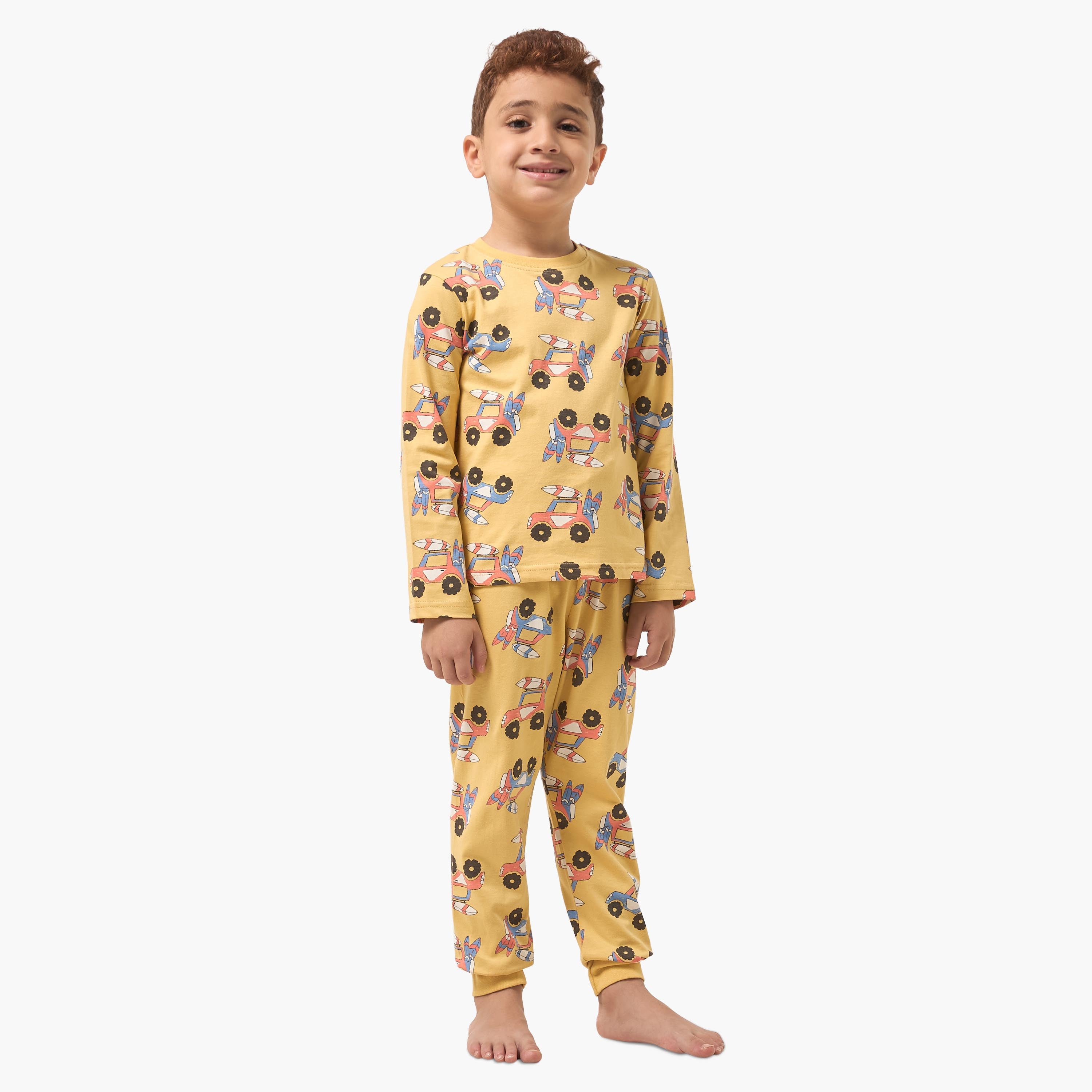 Pack of 2 Juniors Cotton Crew Neck Long Sleeves Pyjama Set with Assorted Print