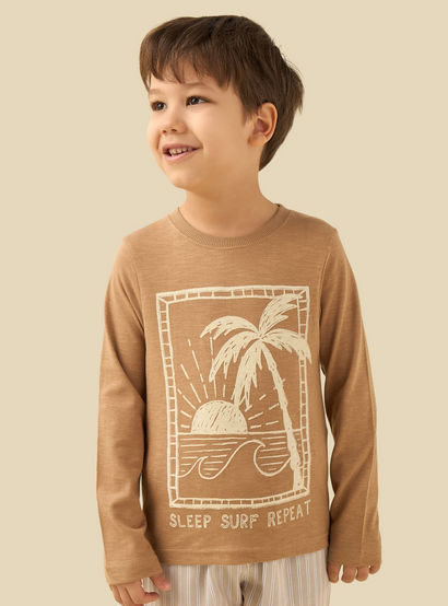 Juniors Cotton Crew Neck Long Sleeve Pyjama Set with Drawstring Closure-boys-clothing-nightwear-image-2