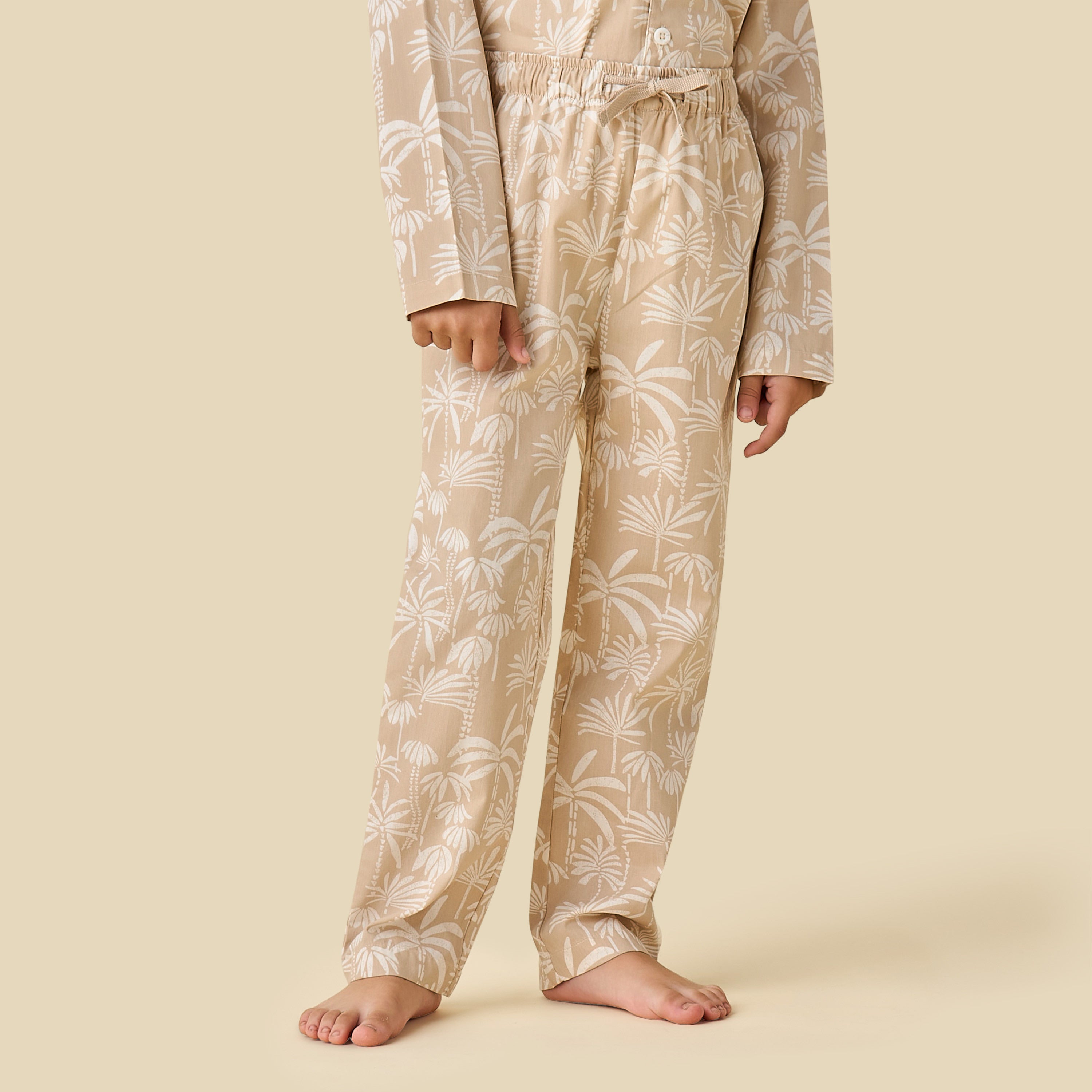 Juniors Collared Long Sleeves Pyjama Set with Palm Tree Print
