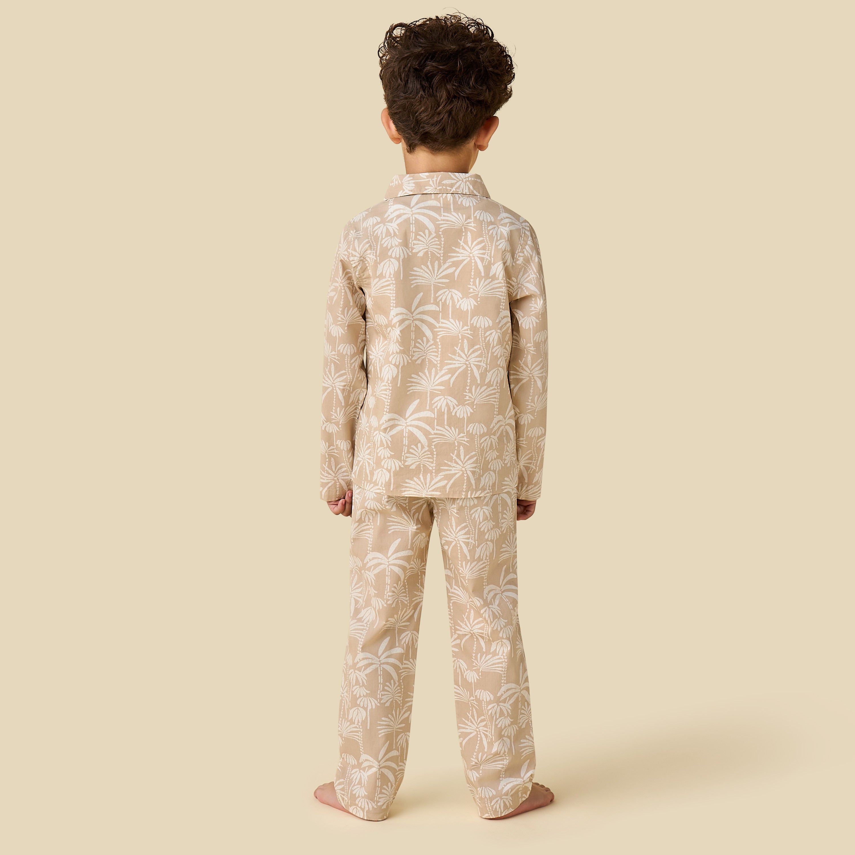 Juniors Collared Long Sleeves Pyjama Set with Palm Tree Print