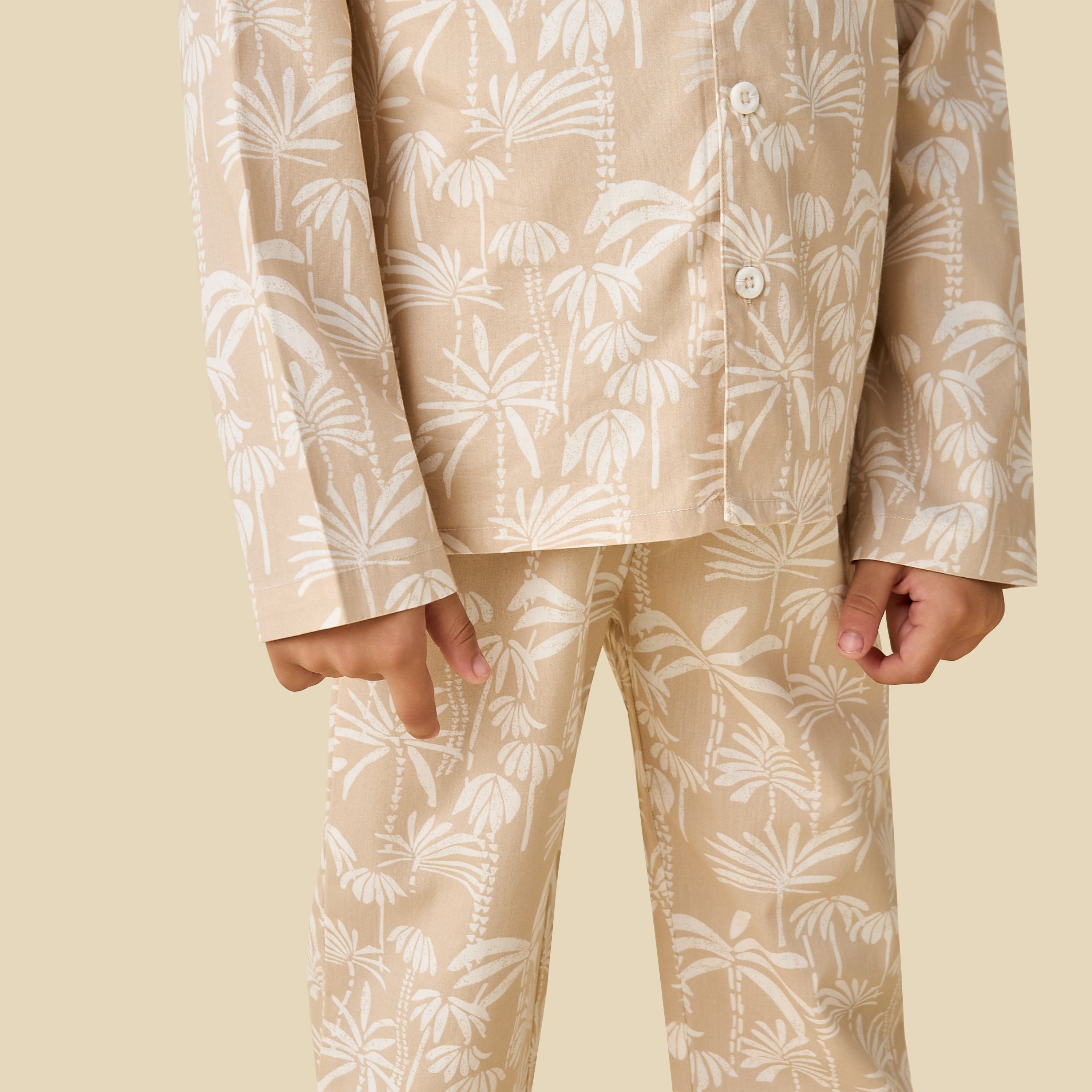 Juniors Collared Long Sleeves Pyjama Set with Palm Tree Print