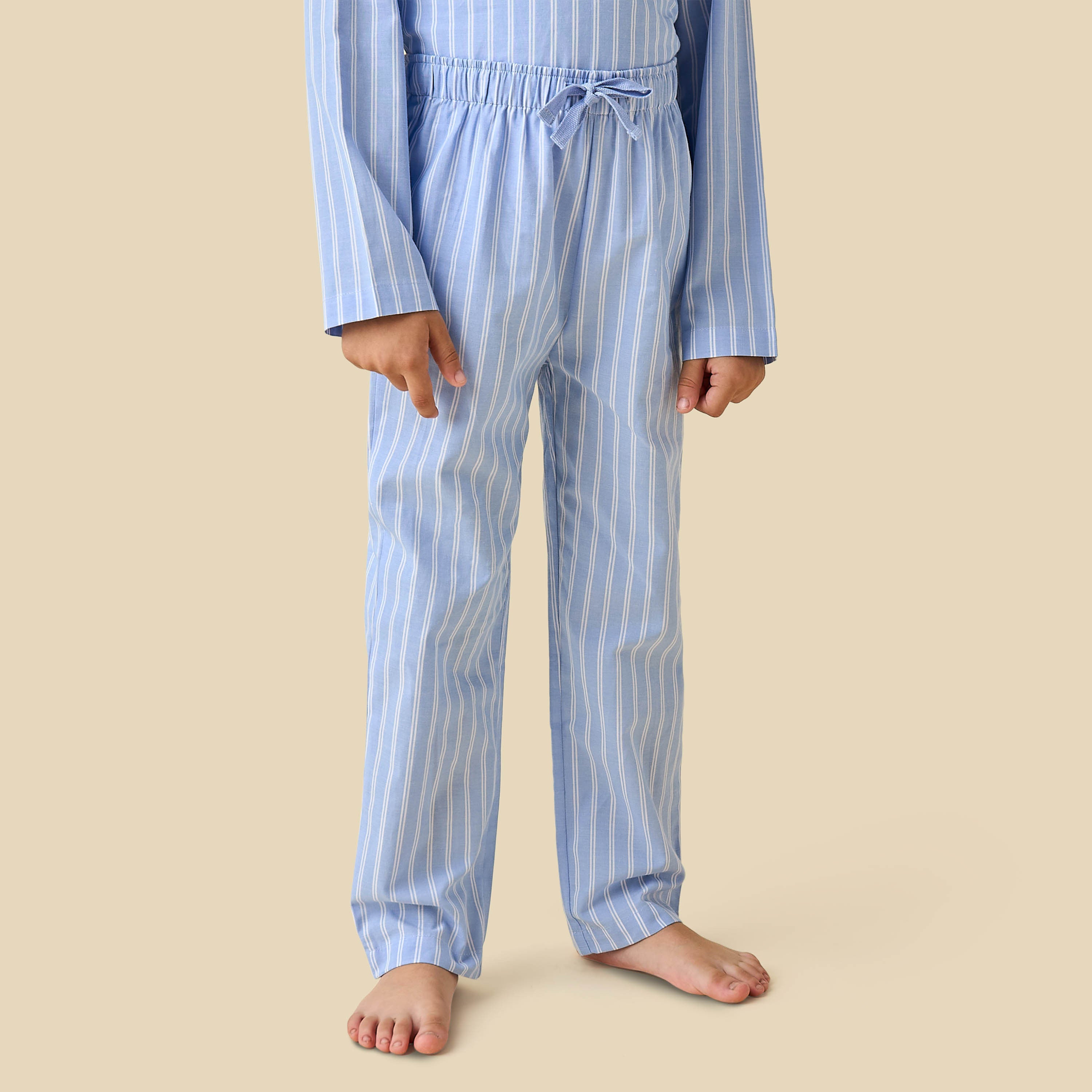Juniors Cotton Mandarin Collar Long Sleeve Pyjama Set with Stripes