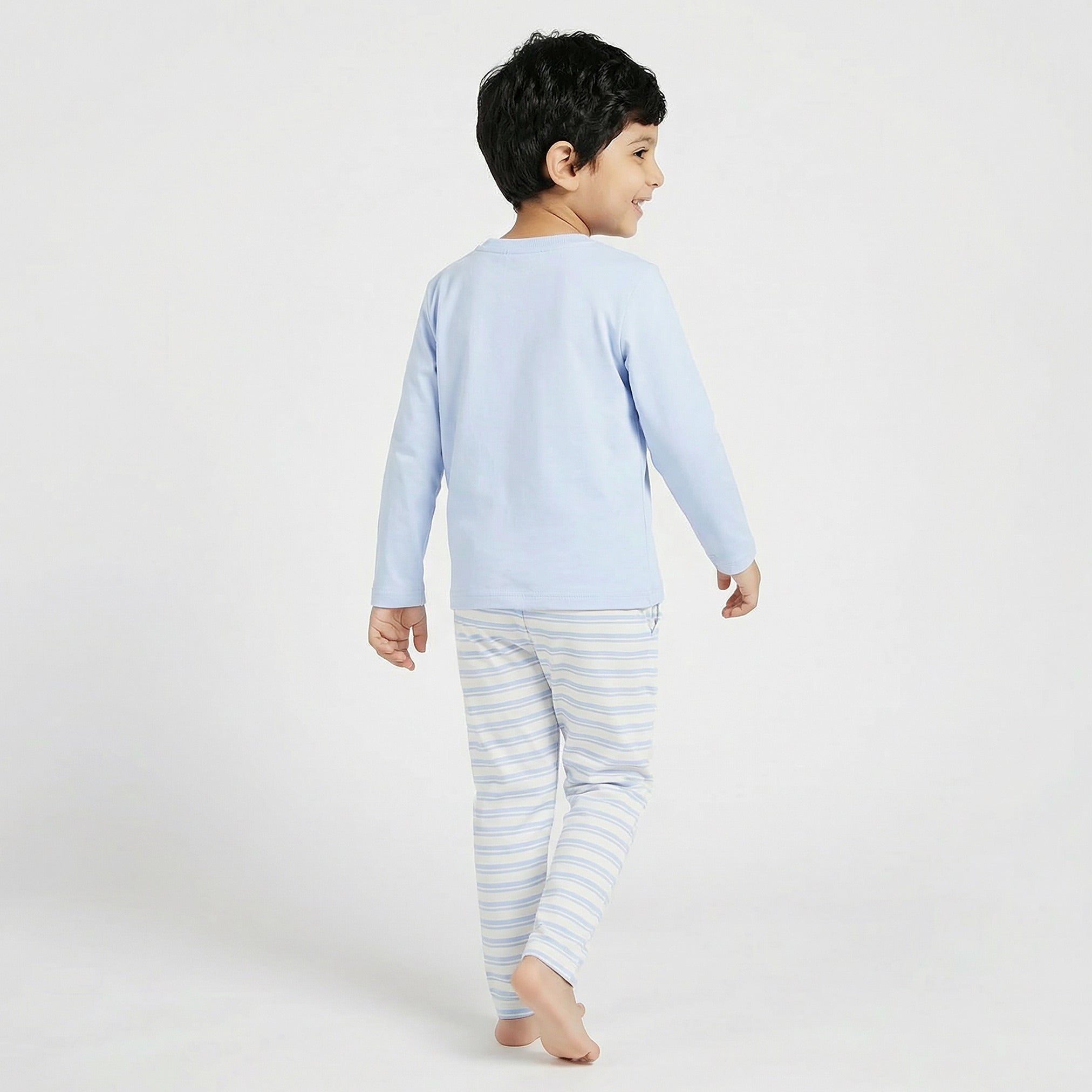 Juniors Cotton Crew Neck Long Sleeve Pyjama Set with Nautical Print