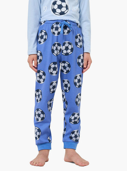 Pack of 2 Juniors Cotton Crew Neck Long Sleeves Pyjama Set with Varsity Print-boys-clothing-setsandcoords-image-4