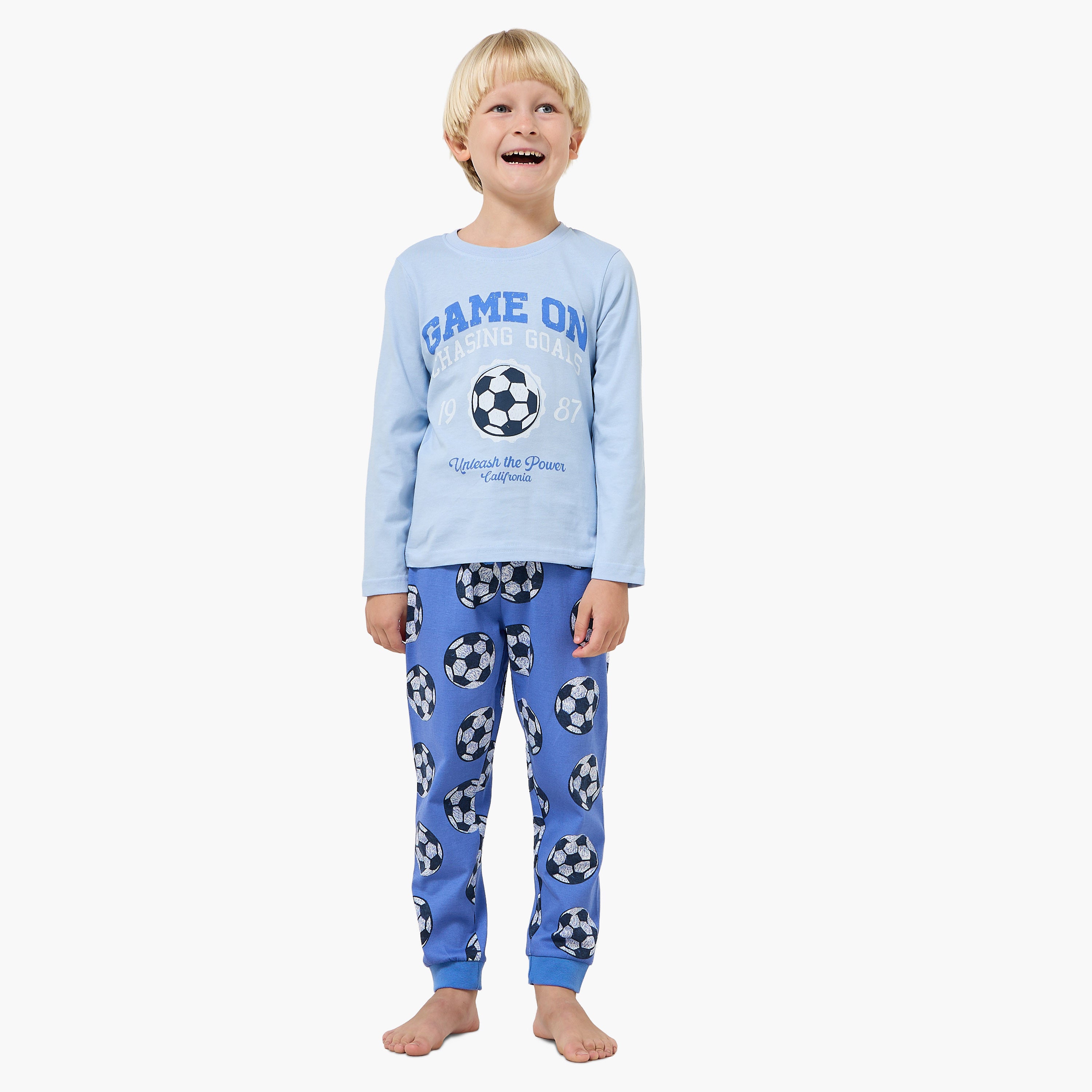 Pack of 2 Juniors Cotton Crew Neck Long Sleeves Pyjama Set with Varsity Print
