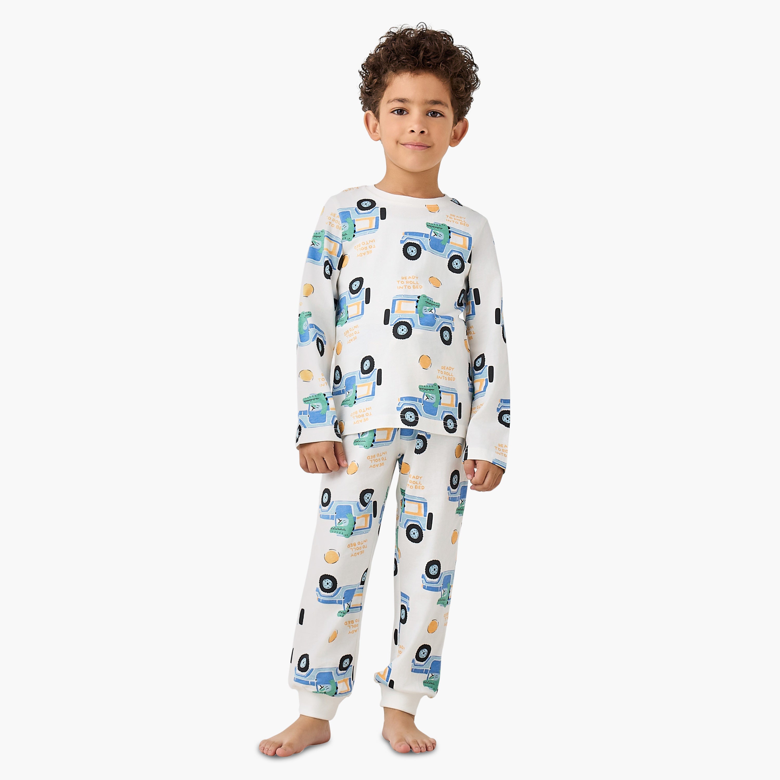 Juniors Cotton Round Neck Long Sleeve Pyjama Set with Wild Animal Print