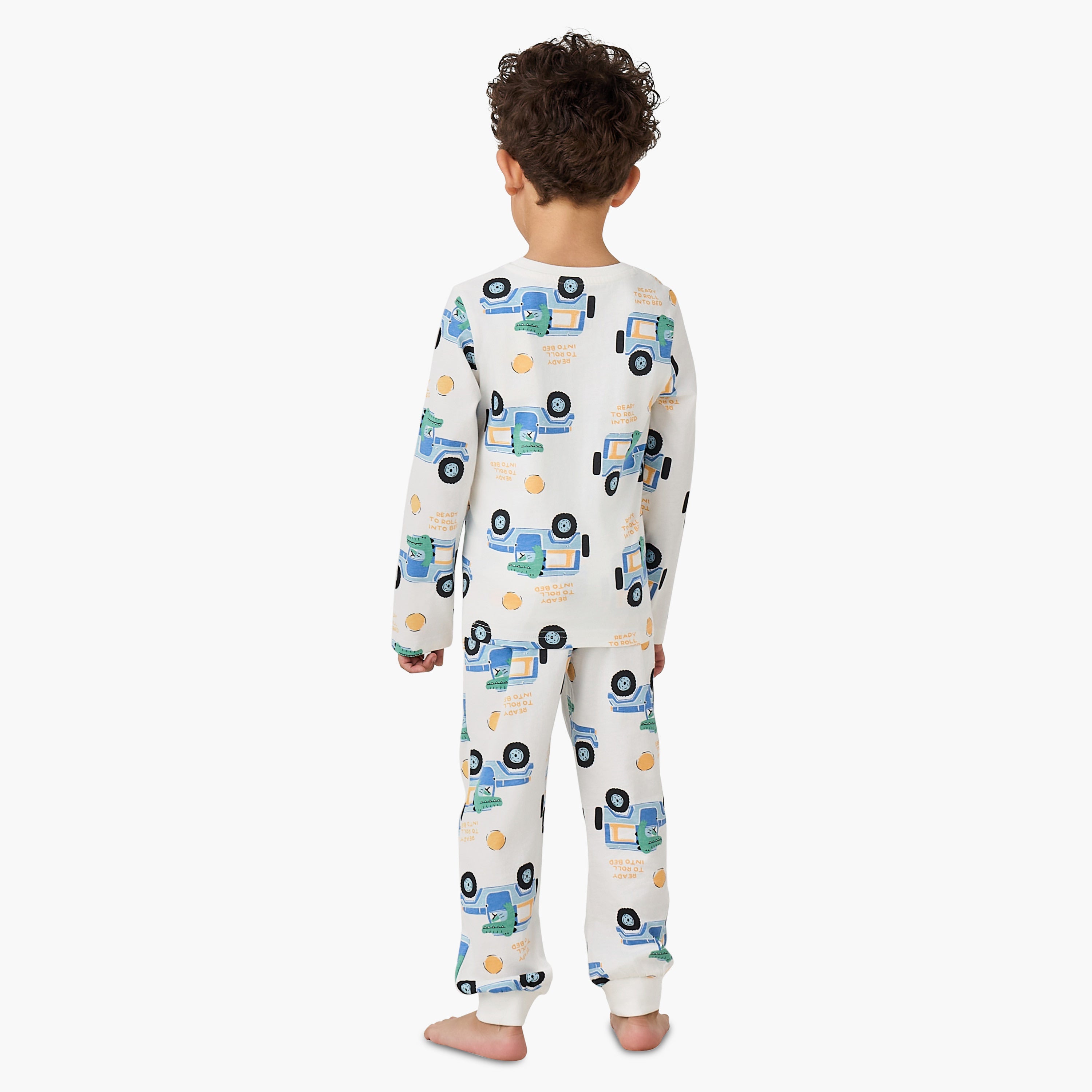 Juniors Cotton Round Neck Long Sleeve Pyjama Set with Wild Animal Print