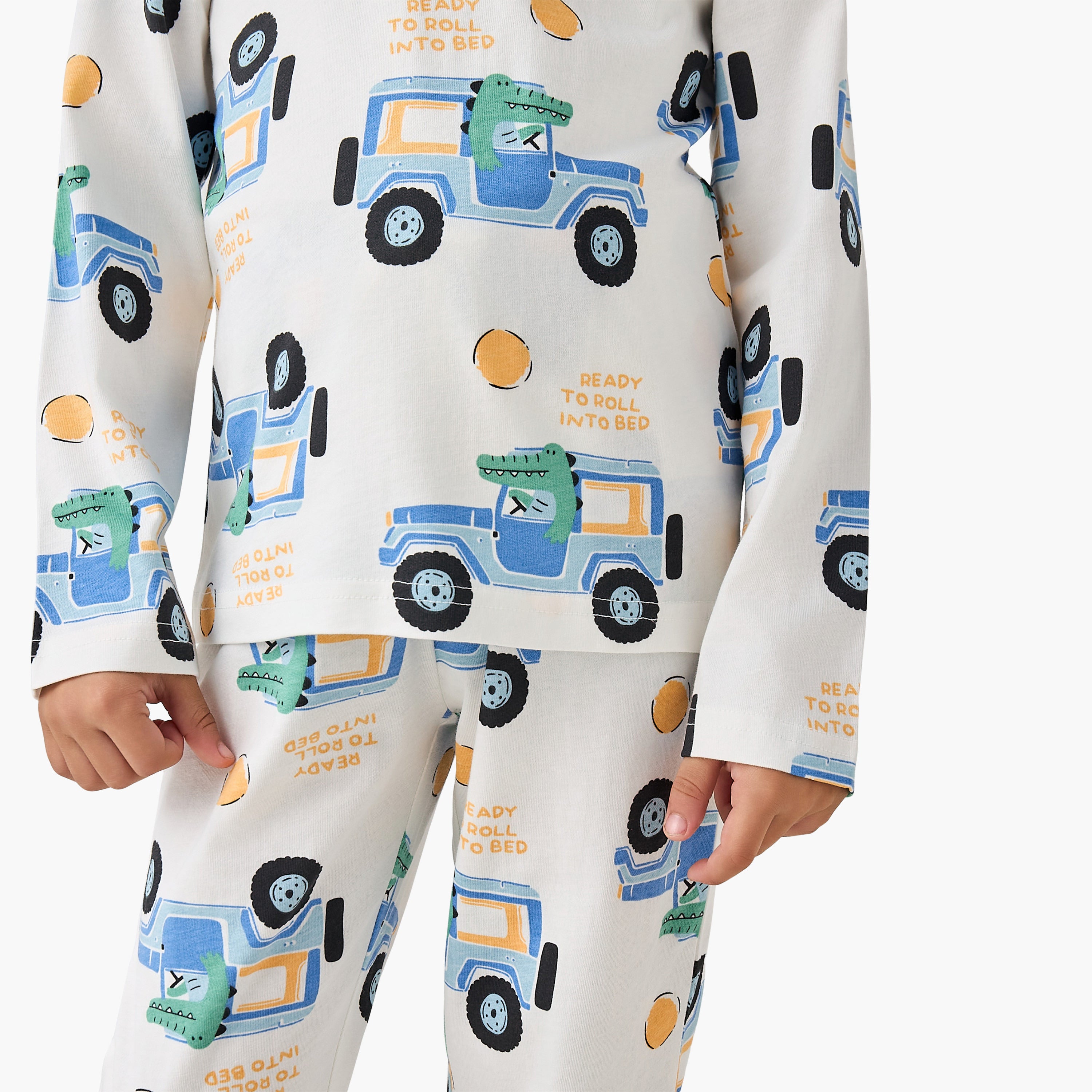 Juniors Cotton Round Neck Long Sleeve Pyjama Set with Wild Animal Print