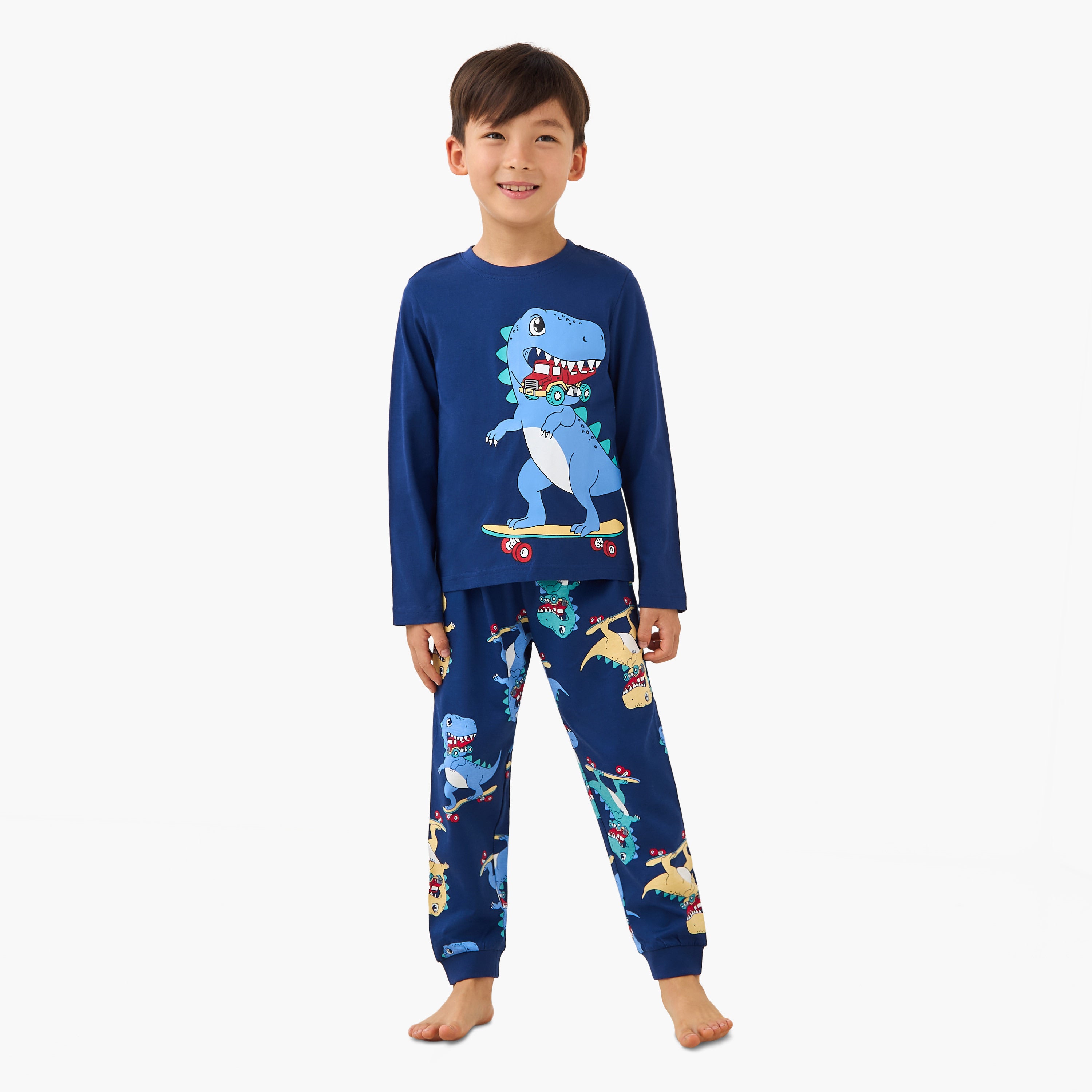 Juniors Cotton Round Neck Long Sleeves Pyjama Set with Graphic Print