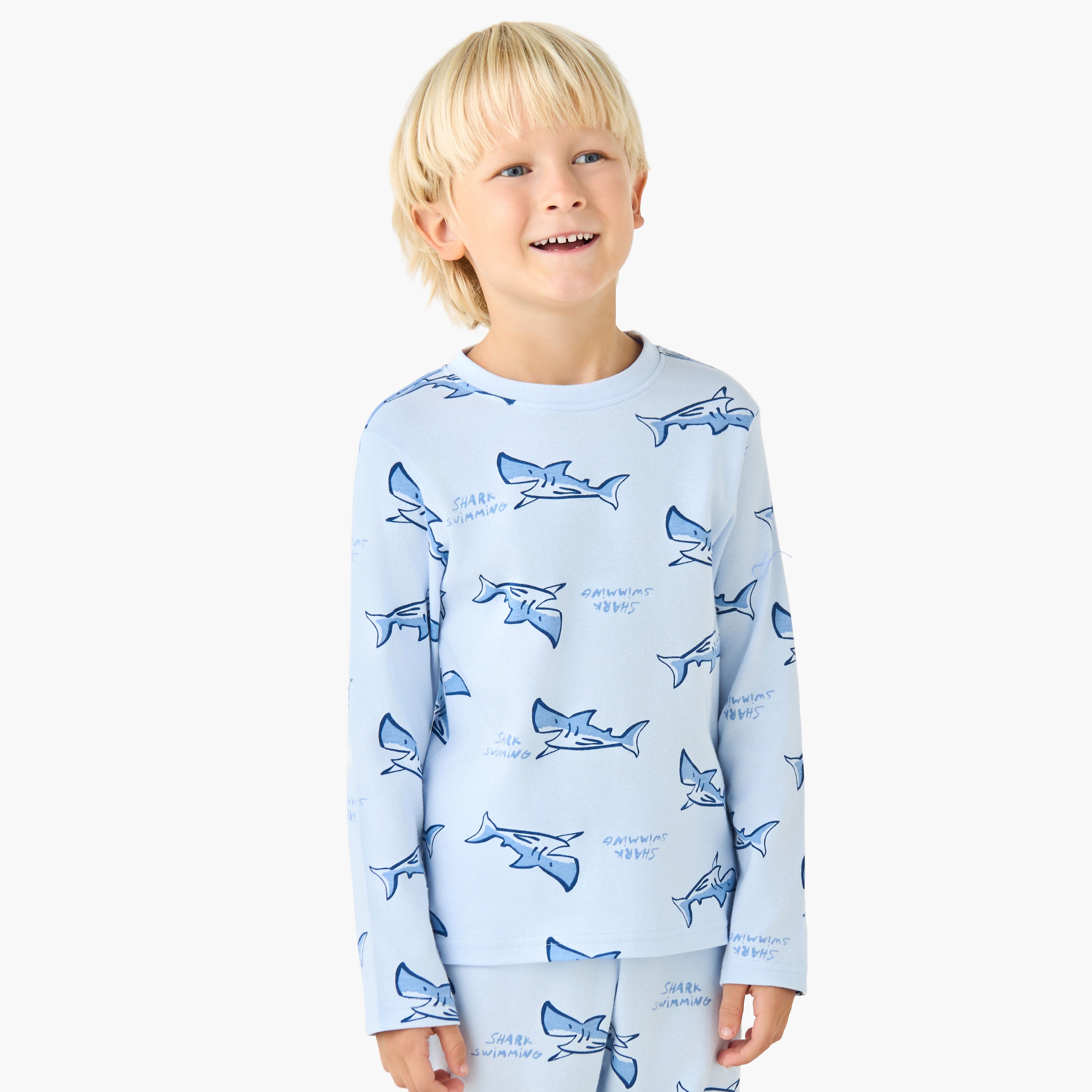 Juniors Cotton Crew Neck Long Sleeves Pyjama Set with Wild Animal Print