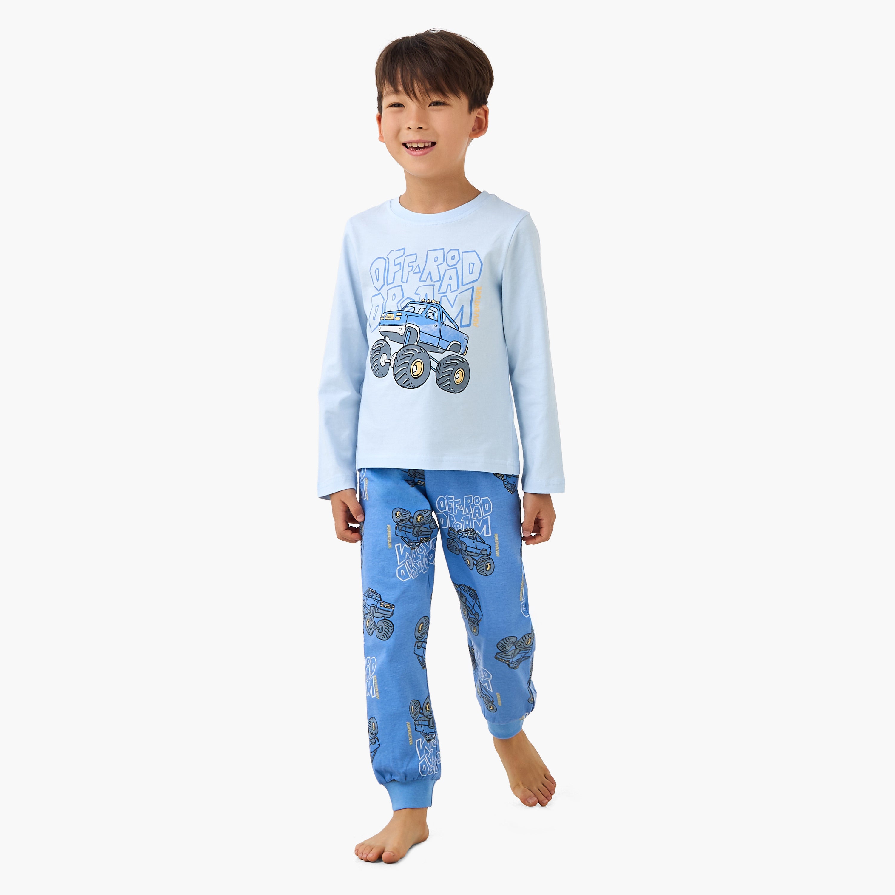 Juniors Cotton Round Neck Long Sleeve Pyjama Set with Wild Animal Print