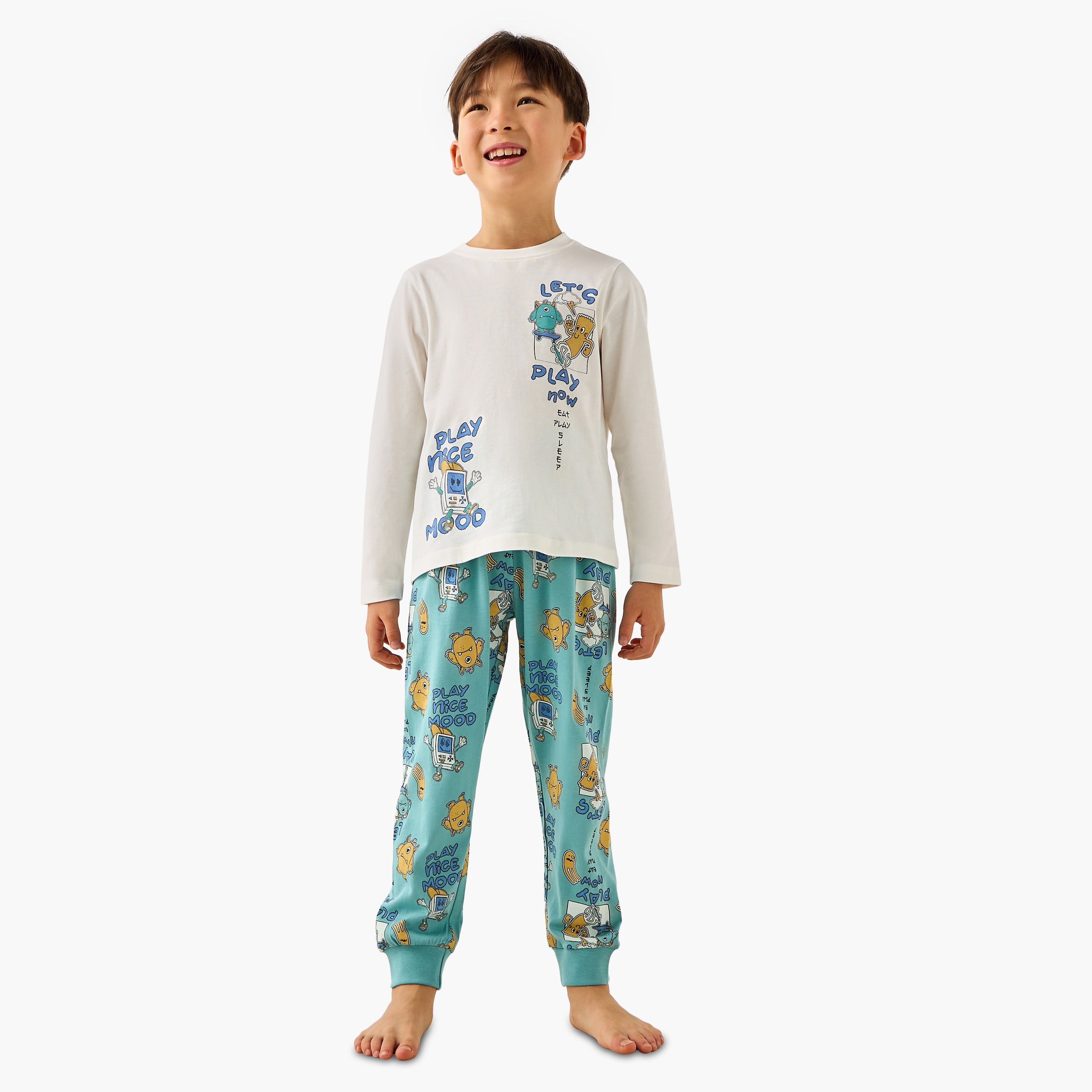 Juniors Cotton Round Neck Long Sleeve Pyjama Set with Wild Animal Print