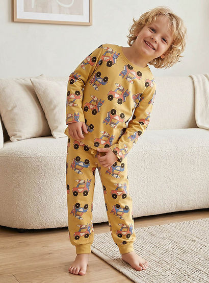 Juniors Cotton Round Neck Long Sleeves Pyjama Set with Vehicle Print-promo_babyshop_Buy2for69_UAE130126-image-1