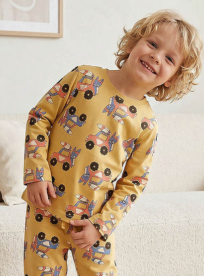 Juniors Cotton Round Neck Long Sleeves Pyjama Set with Vehicle Print-promo_babyshop_Buy2for69_UAE130126-image-2