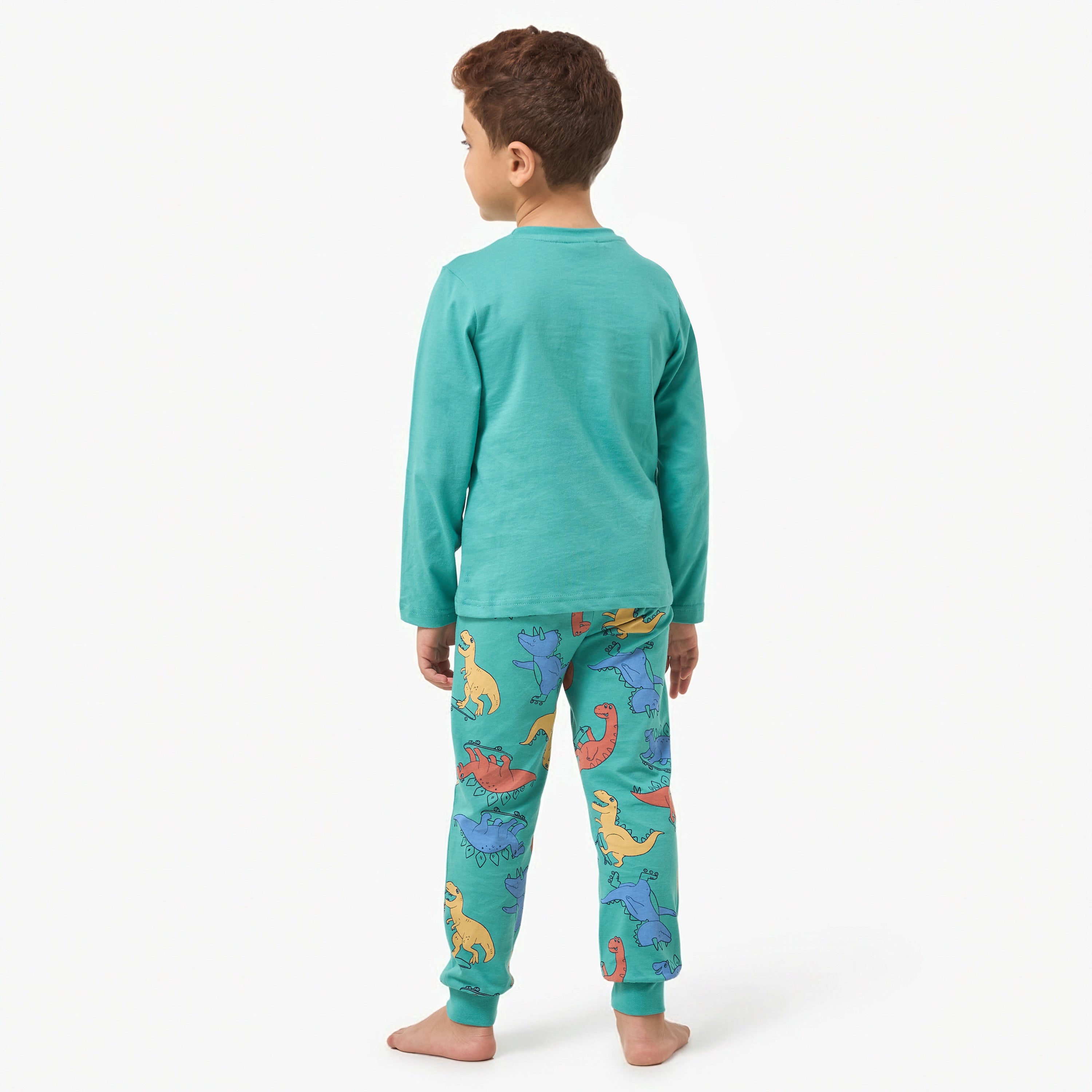Juniors Cotton Crew Neck Long Sleeves Pyjama Set with Wild Animal Print