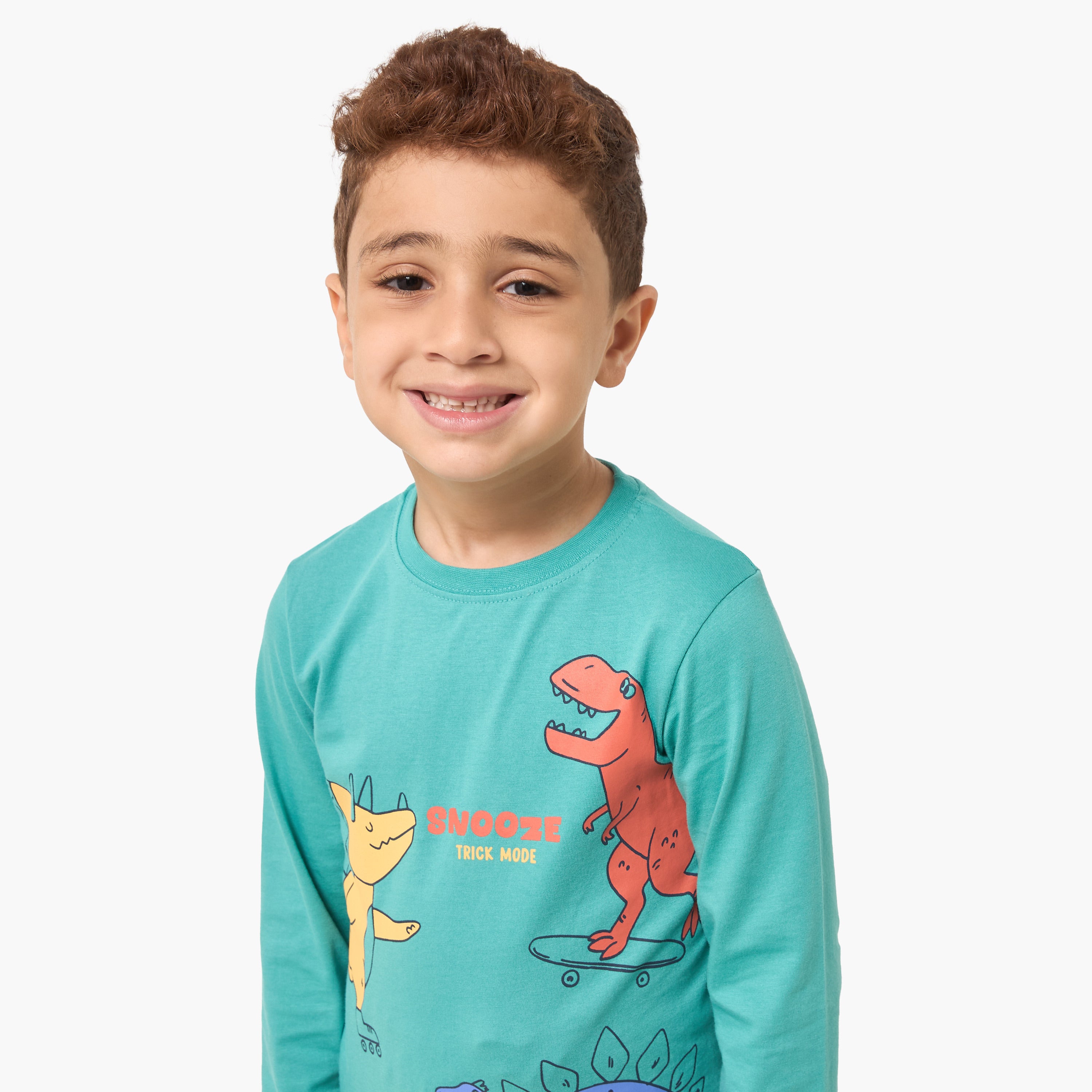 Juniors Cotton Crew Neck Long Sleeves Pyjama Set with Wild Animal Print