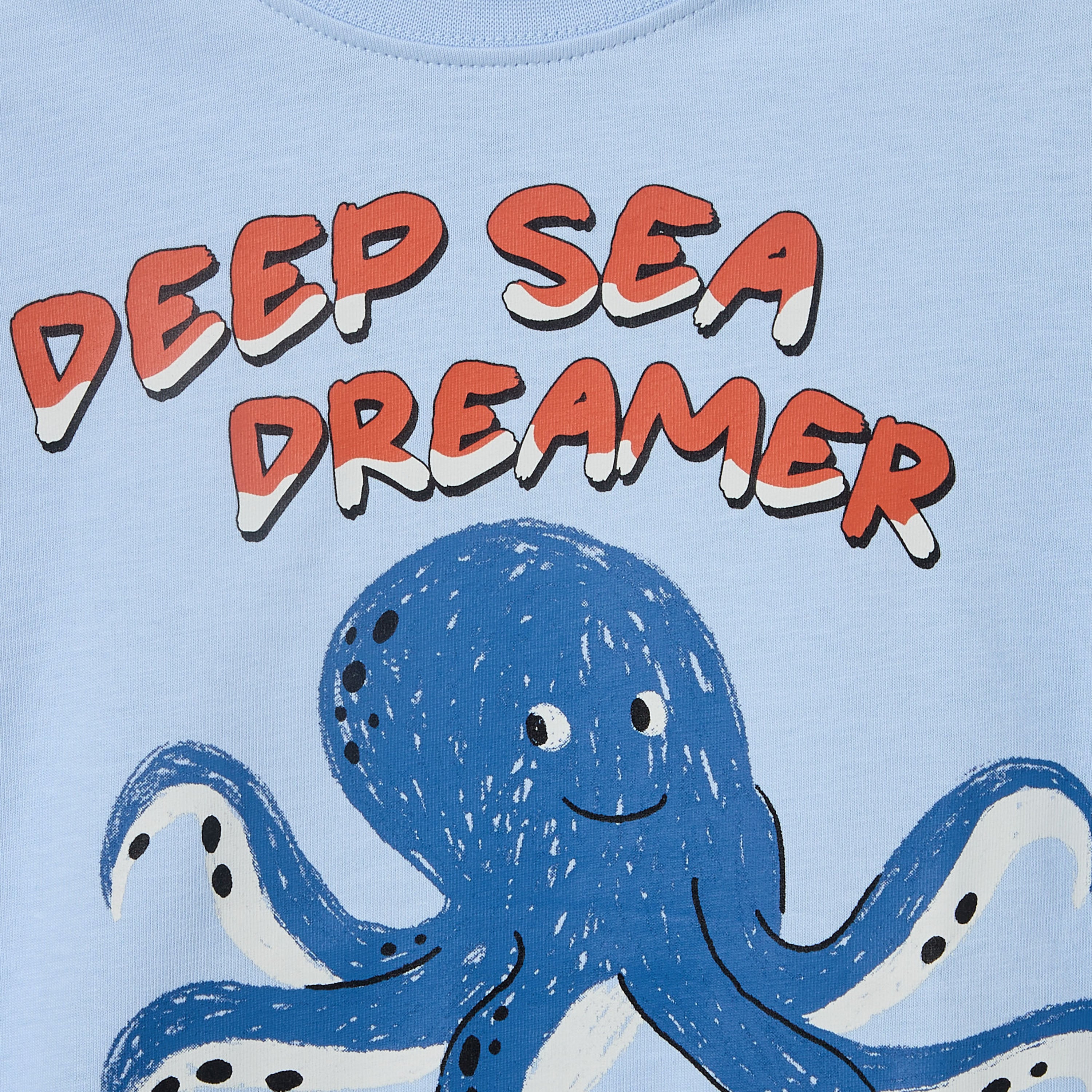 Juniors Cotton Crew Neck Short Sleeves Pyjama Set with Octopus Print