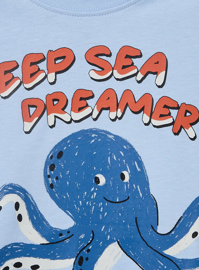 Juniors Cotton Crew Neck Short Sleeves Pyjama Set with Octopus Print-boys-clothing-nightwear-image-5