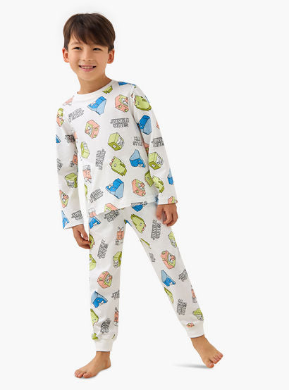 Juniors Cotton Crew Neck Long Sleeves Pyjama Set with Dinosaur Print-promo_babyshop_Buy2for69_UAE130126-image-1