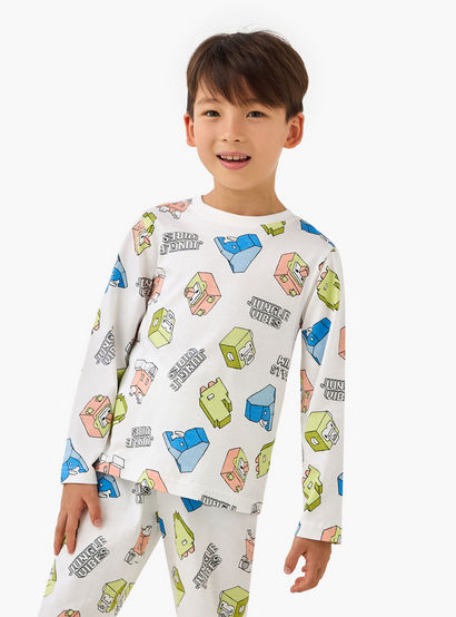 Juniors Cotton Crew Neck Long Sleeves Pyjama Set with Dinosaur Print-promo_babyshop_Buy2for69_UAE130126-image-2