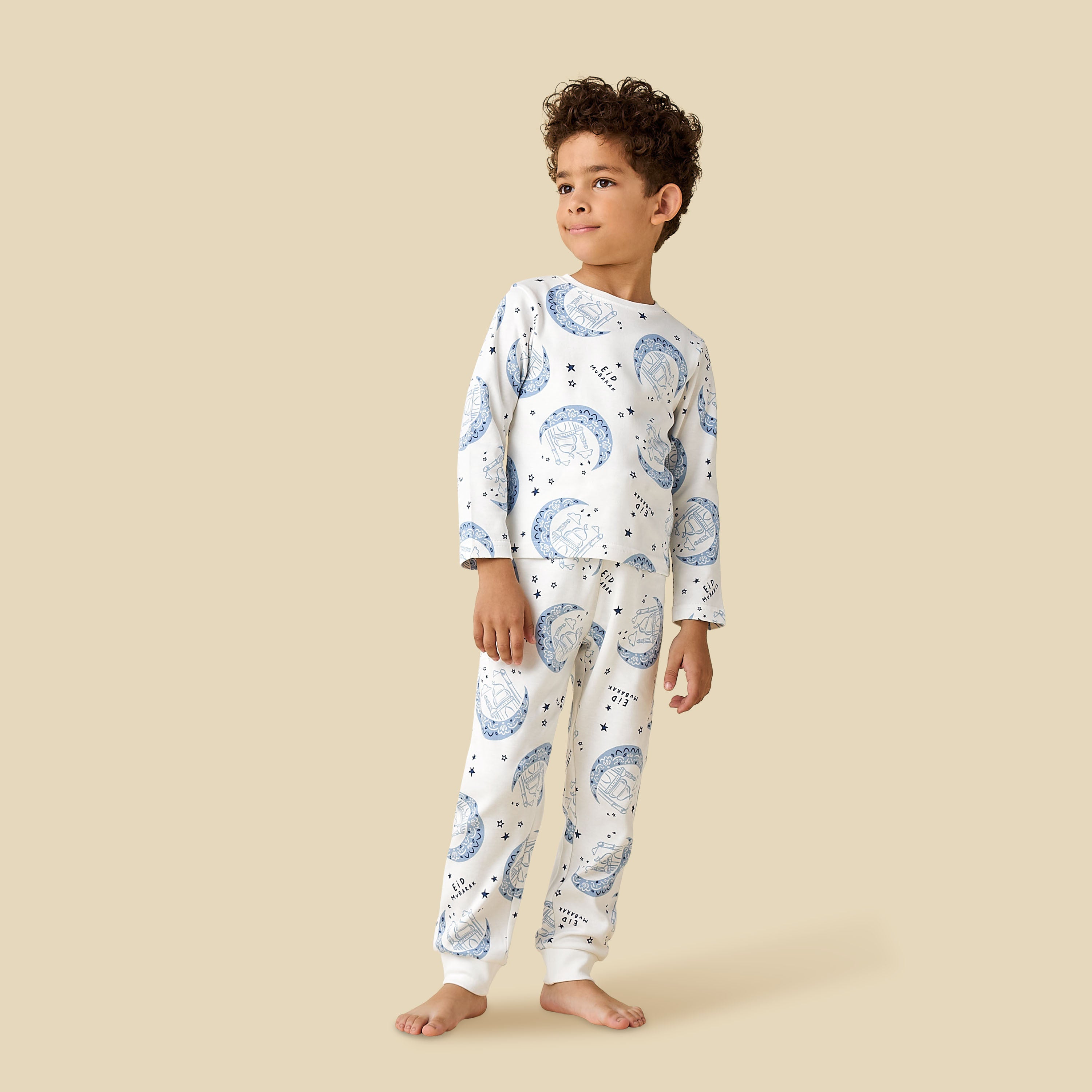 Juniors Cotton Round Neck Long Sleeves Pyjama Set with Graphic Print - Blue / 2-3 yrs