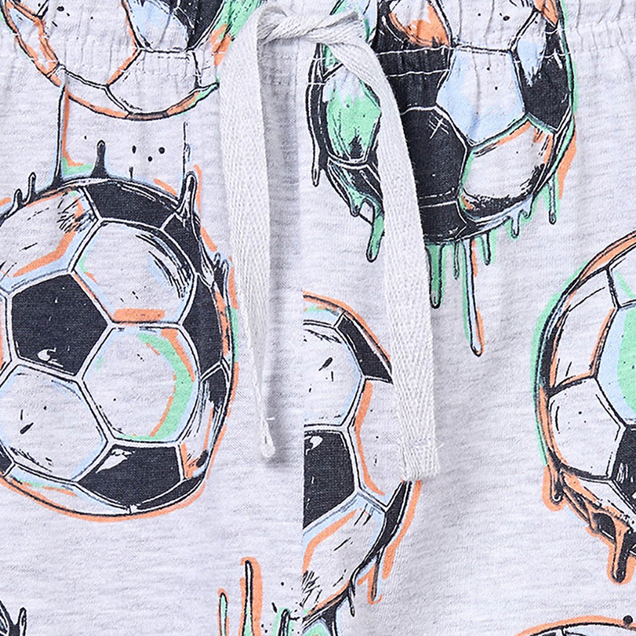 Juniors Cotton Crew Neck Short Sleeves Pyjama Set with Football Print
