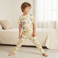 Juniors Cotton Crew Neck Short Sleeves Pyjama Set with Dinosaur Print-undefined-image-1