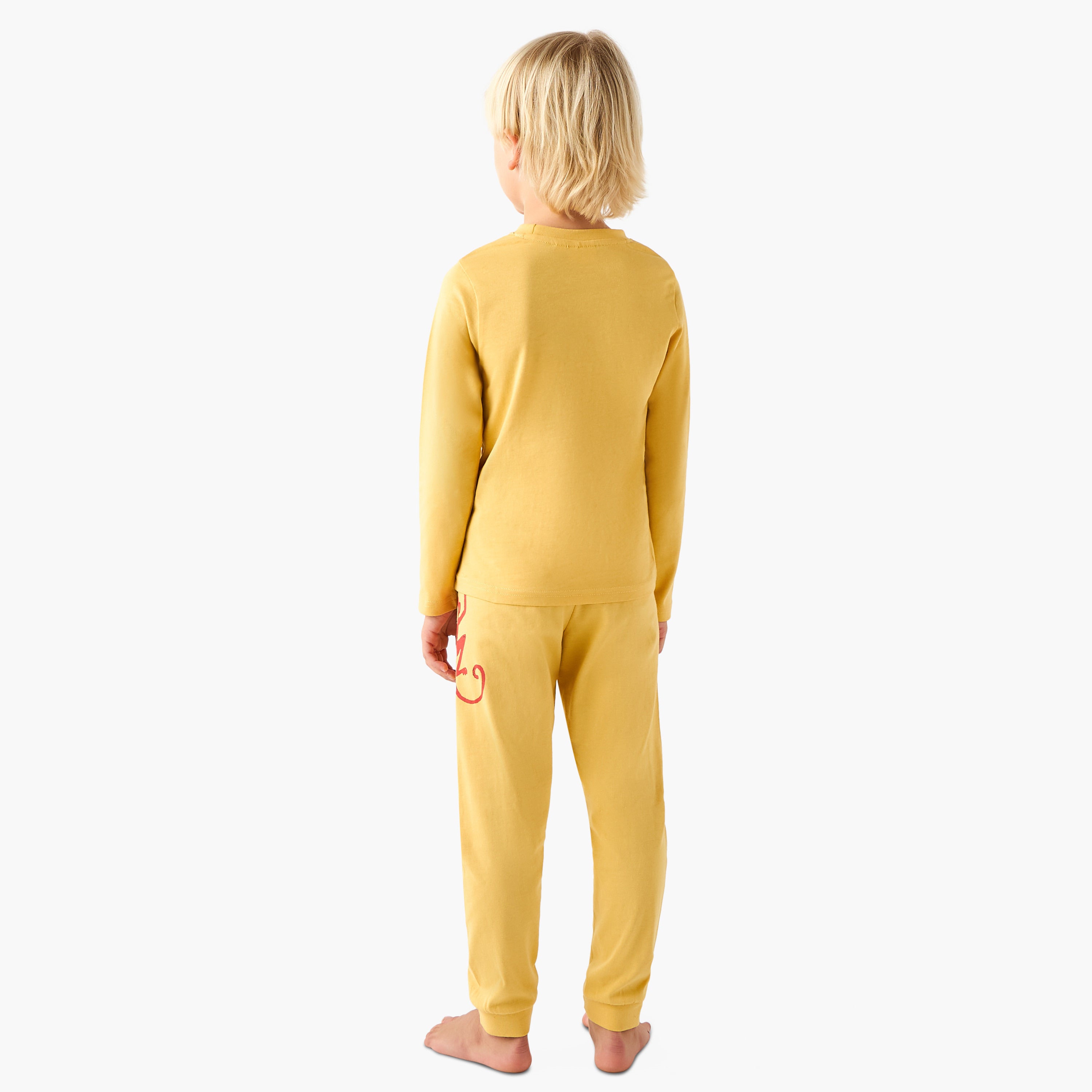 Juniors Cotton Crew Neck Long Sleeves Pyjama Set with Wild Animal Print