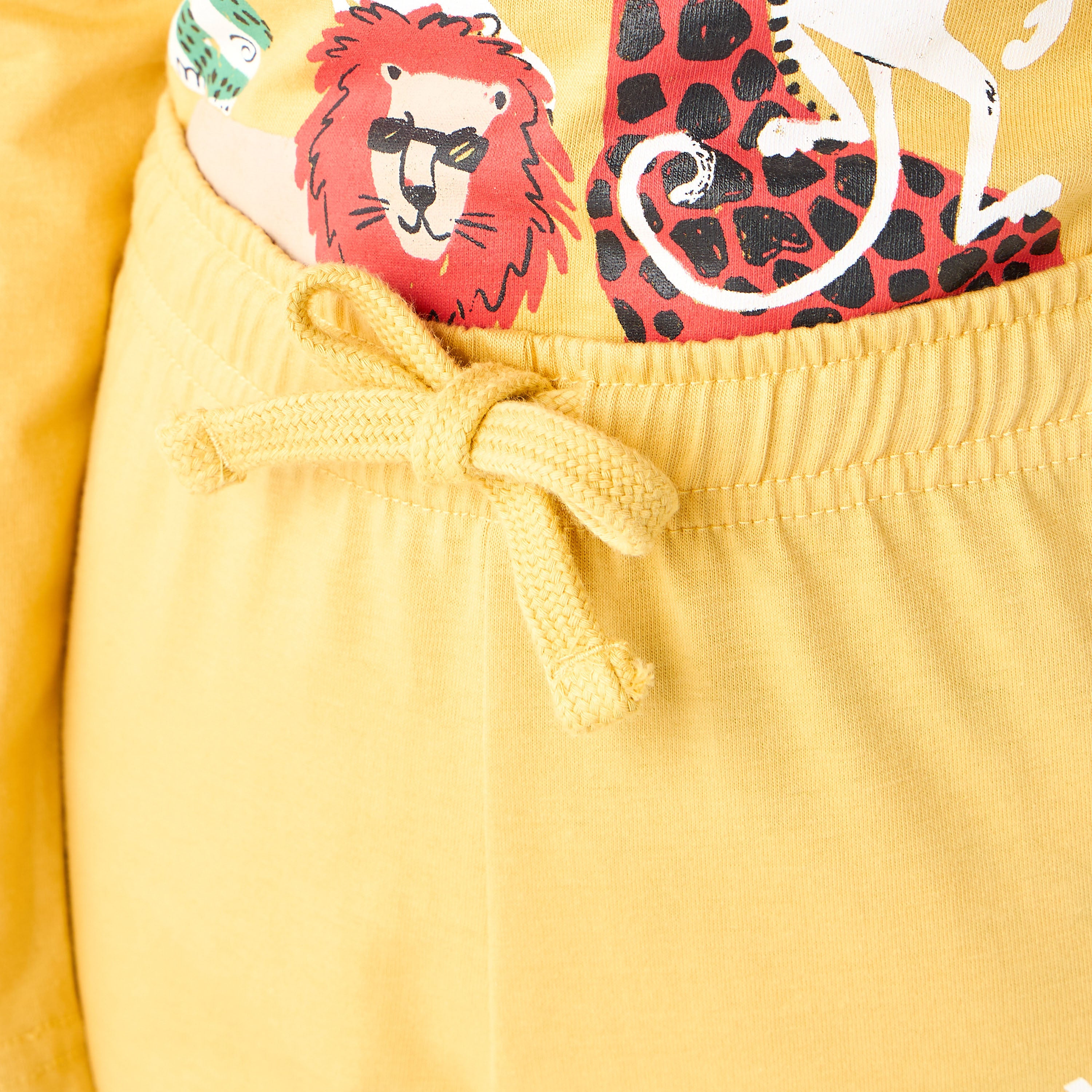 Juniors Cotton Crew Neck Long Sleeves Pyjama Set with Wild Animal Print