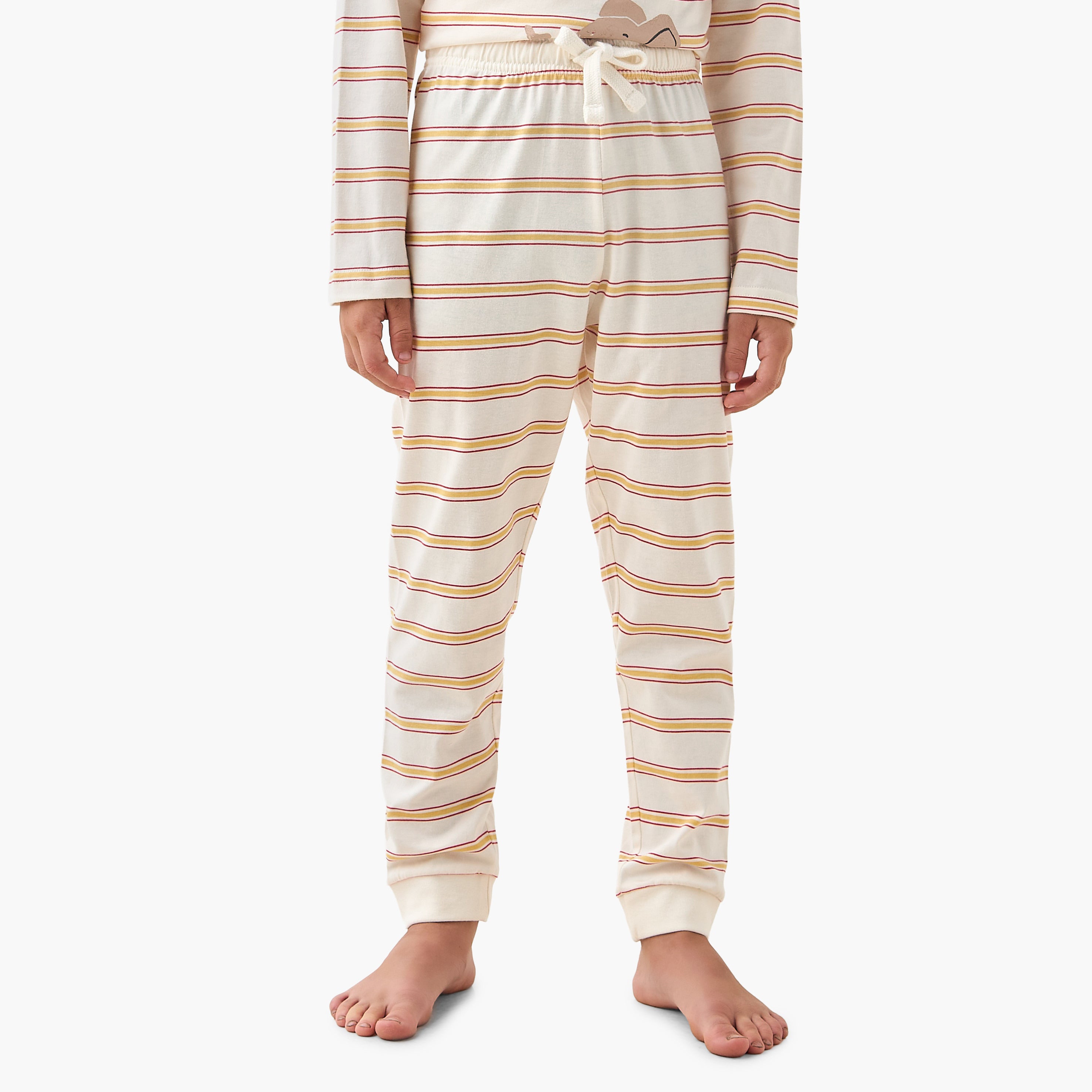 Juniors Cotton Crew Neck Long Sleeves Pyjama Set with Wild Animal Print