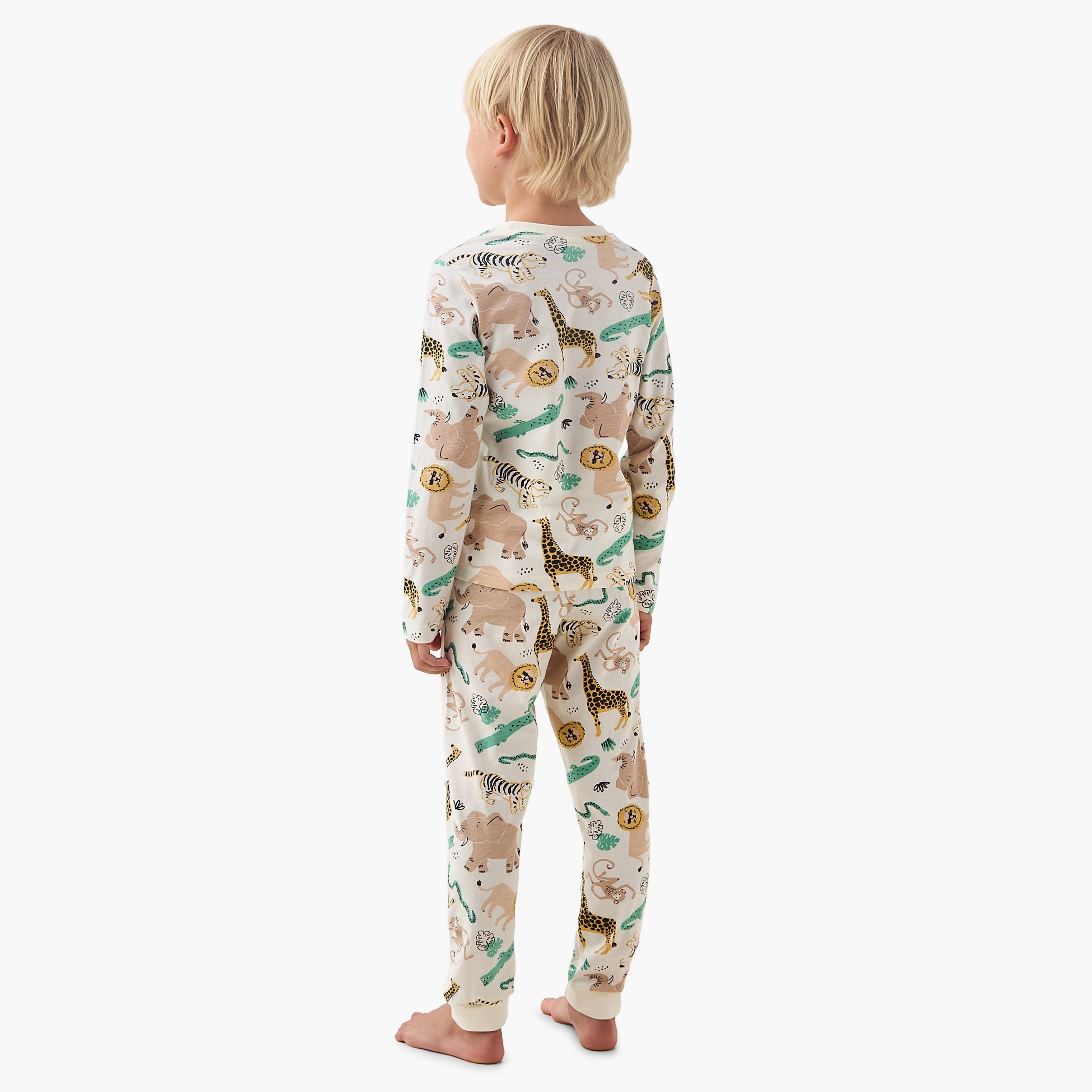 Juniors Cotton Crew Neck Long Sleeves Pyjama Set with Safari Print