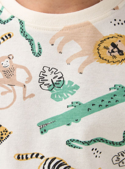 Juniors Cotton Crew Neck Long Sleeves Pyjama Set with Safari Print-boys-clothing-nightwear-image-6