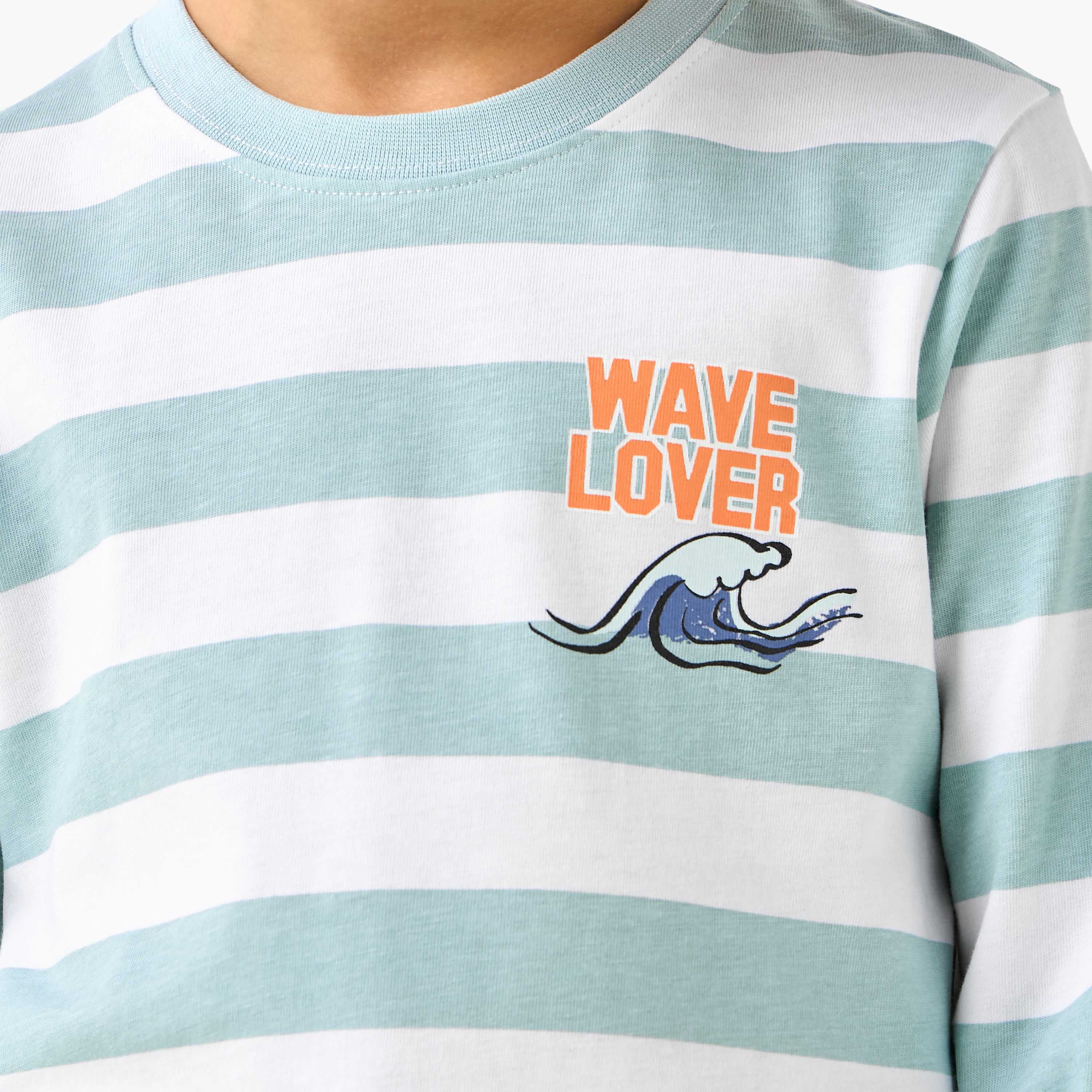 Juniors Cotton Crew Neck Long Sleeves Pyjama Set with Underwater Print