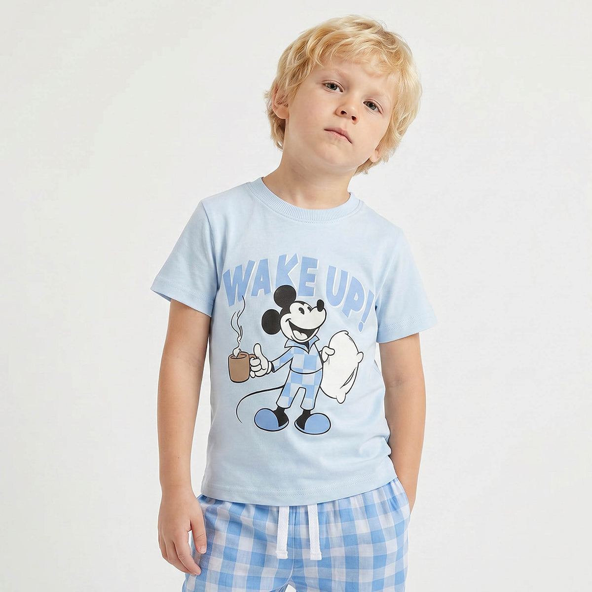 Disney Cotton Crew Neck Short Sleeves Pyjama Set with Mickey Mouse Print