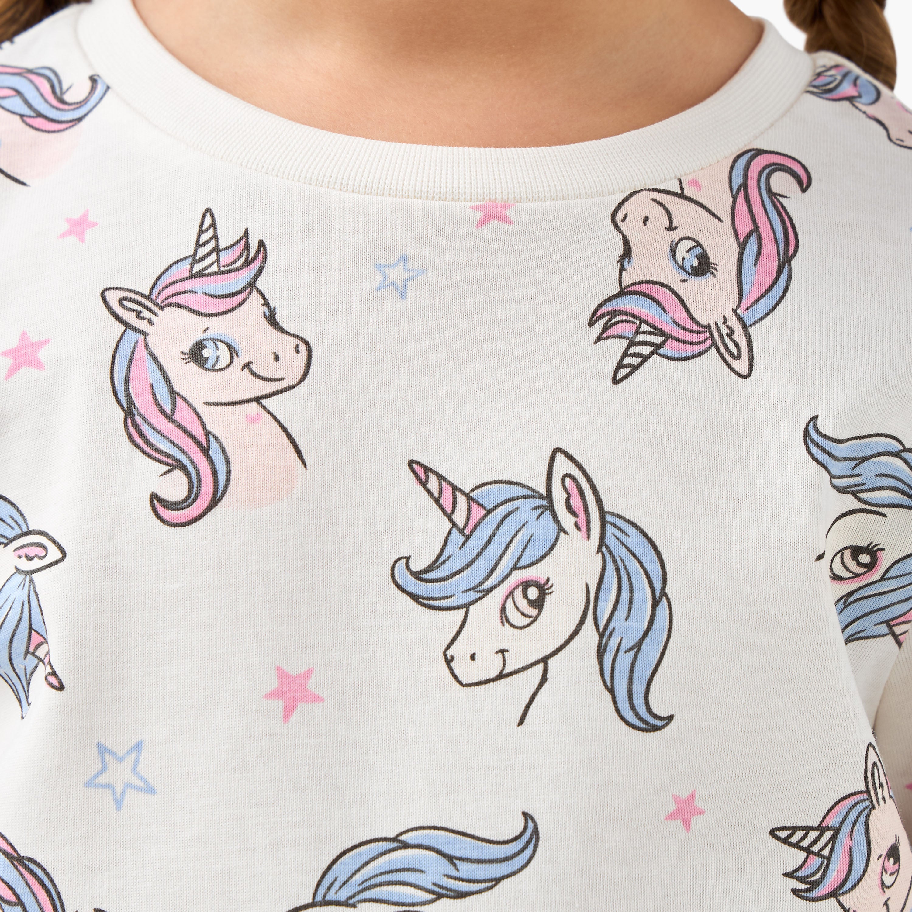 Pack of 2 Juniors Cotton Crew Neck Long Sleeves Pyjama Set with Unicorn Print