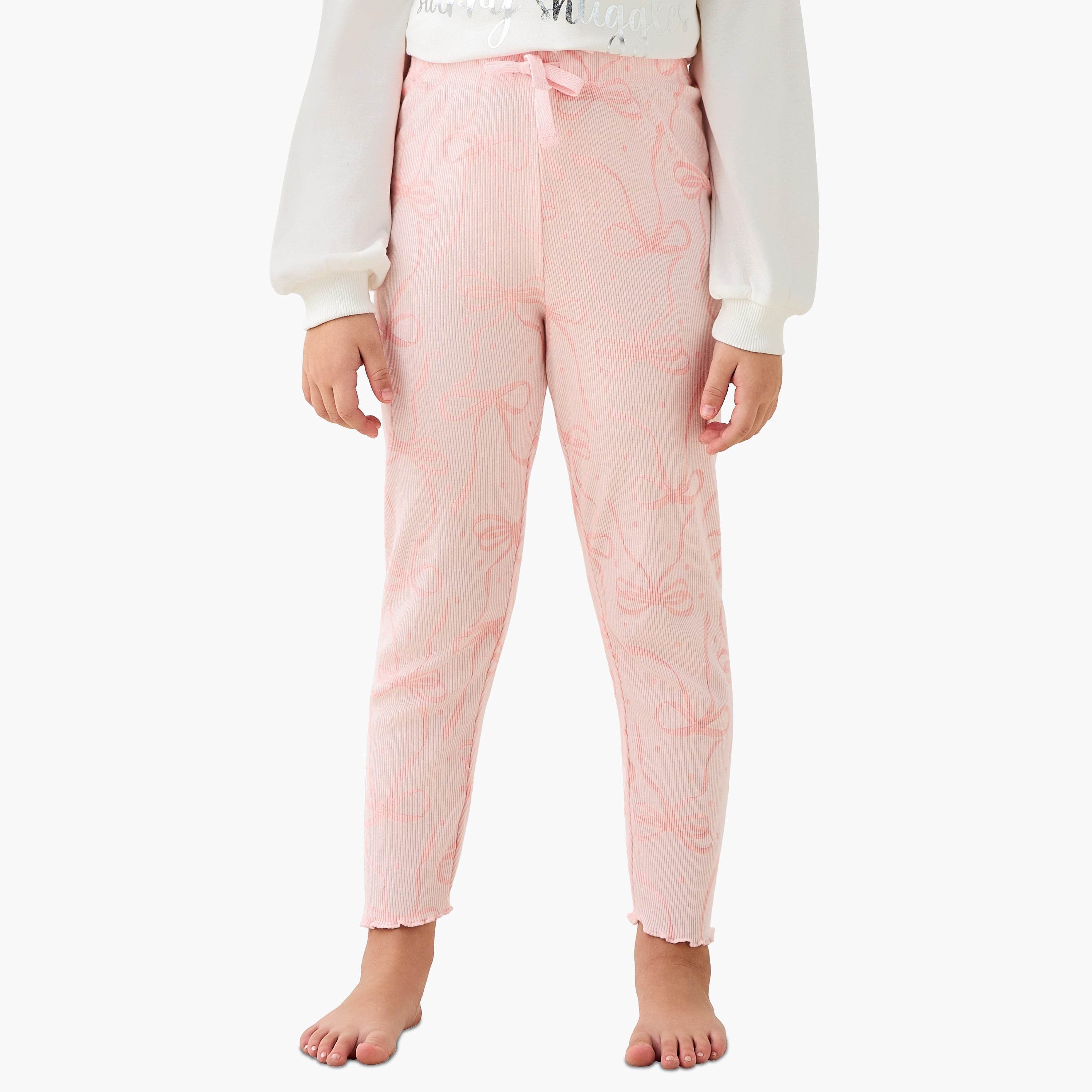 Juniors Cotton Crew Neck Long Sleeves Pyjama Set with Print