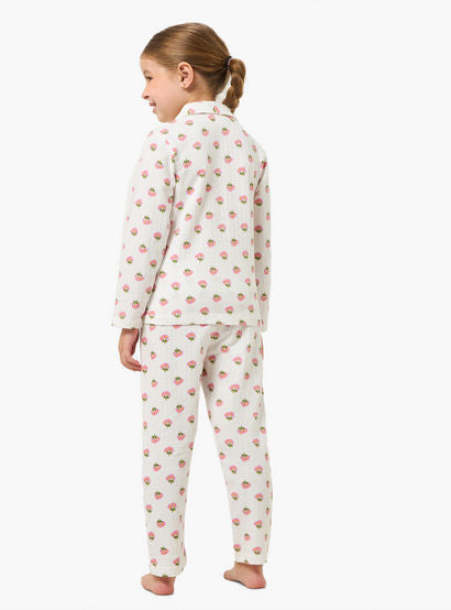 Juniors Cotton Collared Long Sleeves Pyjama Set with Floral Print-girls-clothing-nightwear-image-4