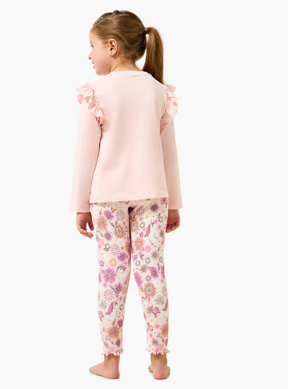 Juniors Cotton Crew Neck Long Sleeves Pyjama Set with Unicorn Print-girls-clothing-nightwear-image-4
