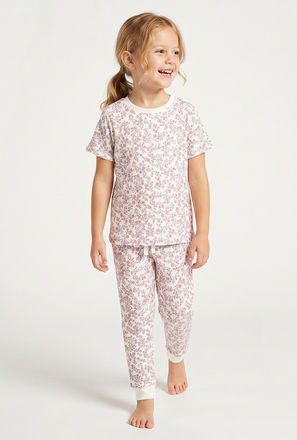 Juniors Cotton Round Neck Short Sleeves Pyjama Set with Floral Print