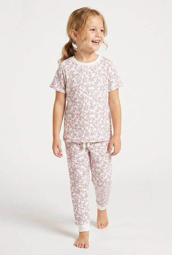 Juniors Cotton Round Neck Short Sleeves Pyjama Set with Floral Print