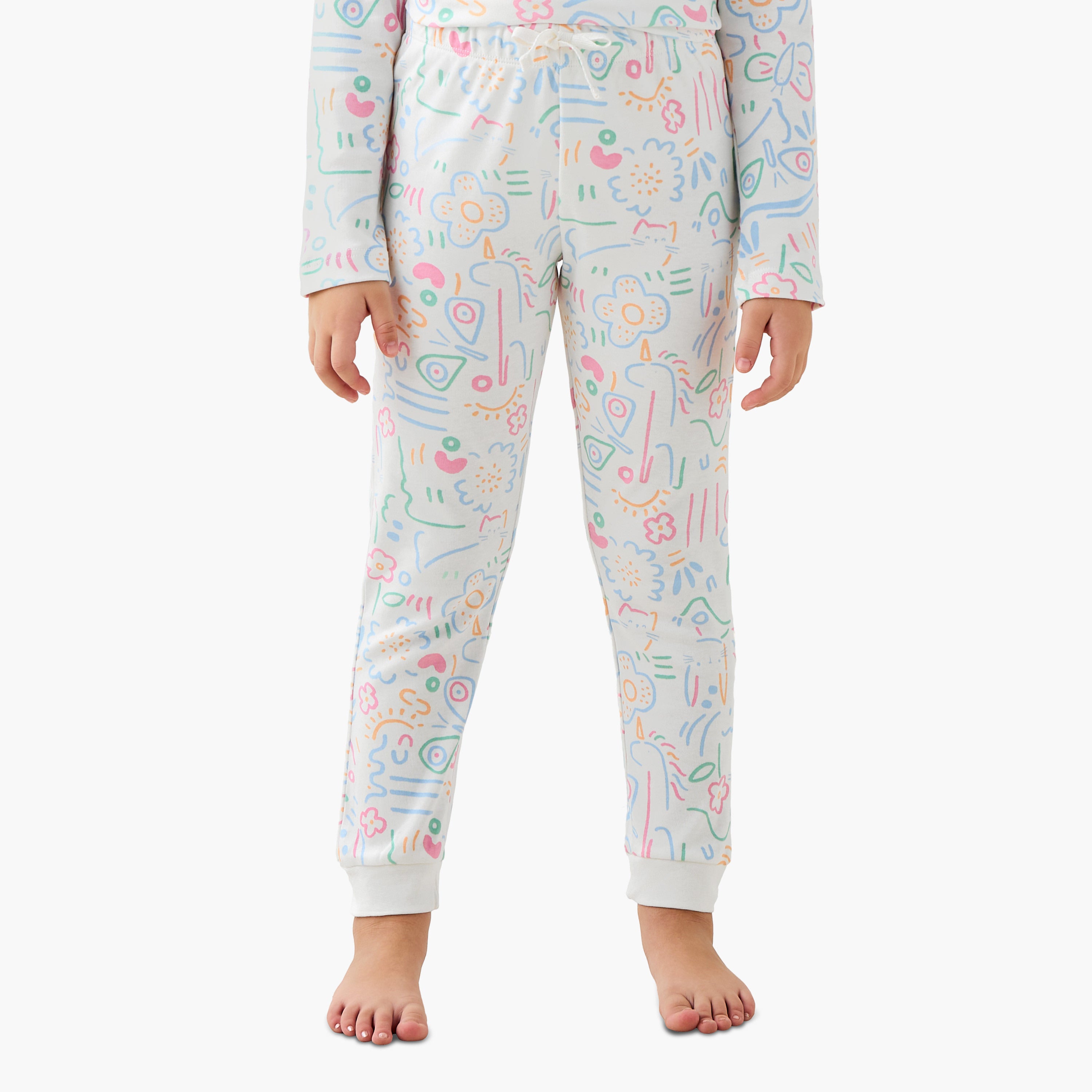 Juniors Cotton Crew Neck Long Sleeves Pyjama Set with Print